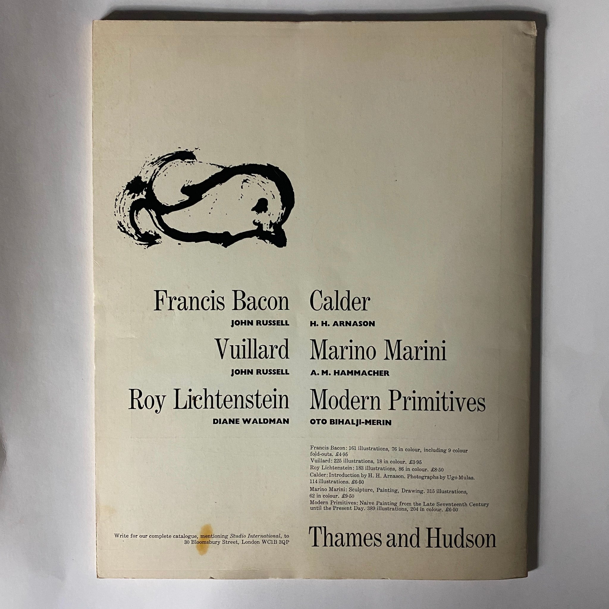 Back cover of VTG Studio International Magazine November 1971 featuring a minimalist design with names of various artists and artworks, reflecting the magazine's focus. Title: VTG Studio International Magazine November 1971 Cryla The Proven Artist No Label.