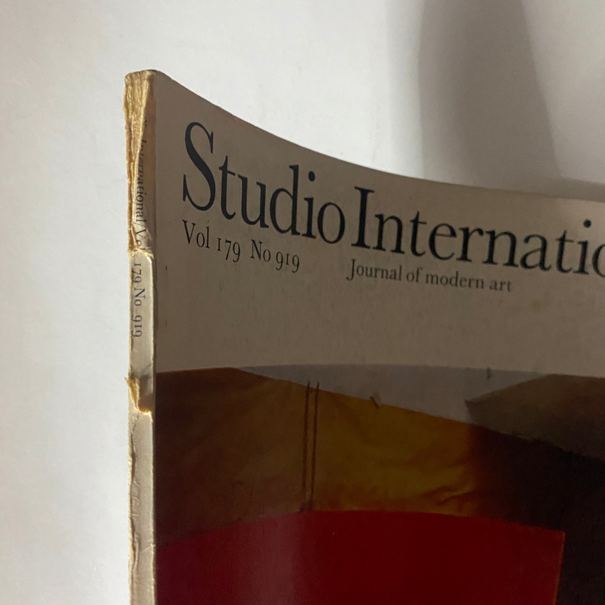 Cover of VTG Studio International Magazine February 1970 featuring Barnett Newman, showcasing the magazine's title, volume number, and binding wear.
