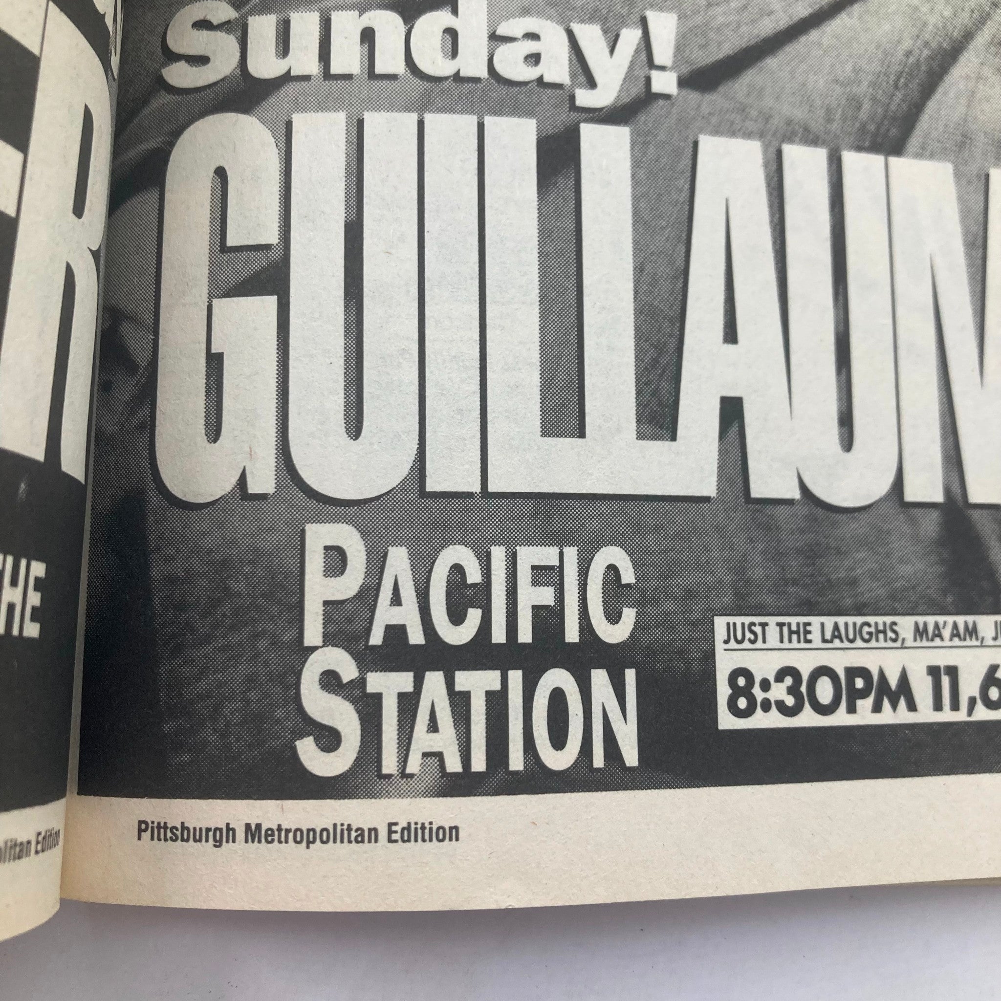 Inside page of TV Guide Magazine September 14 1991 highlighting a television program with the title 'GUYLAUME PACIFIC STATION' and 'Pittsburgh Metropolitan Edition' noted at the bottom.