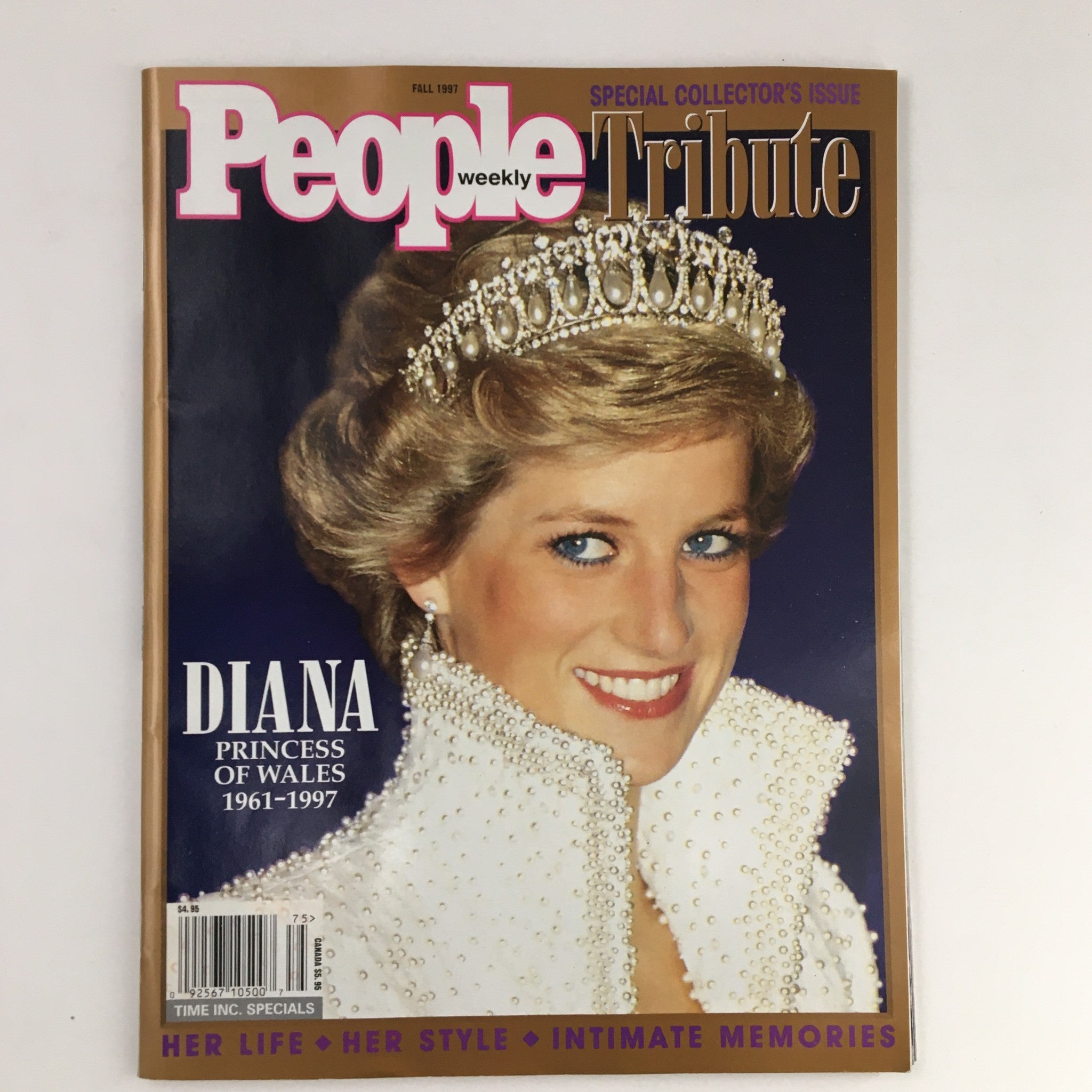 Cover of People Weekly Magazine Fall 1997 featuring Diana, Princess of Wales, highlighting her legacy with the title 'Diana, Princess of Wales 1961-1997', showcasing her elegance with a tiara and beaded attire.