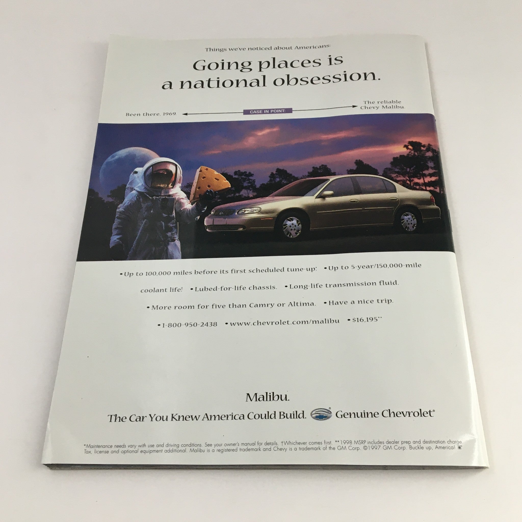 People Weekly Magazine Fall 1997 Diana, Princess of Wales includes an advertisement for the Chevy Malibu, reflecting 90s car marketing aesthetics alongside articles related to Princess Diana.