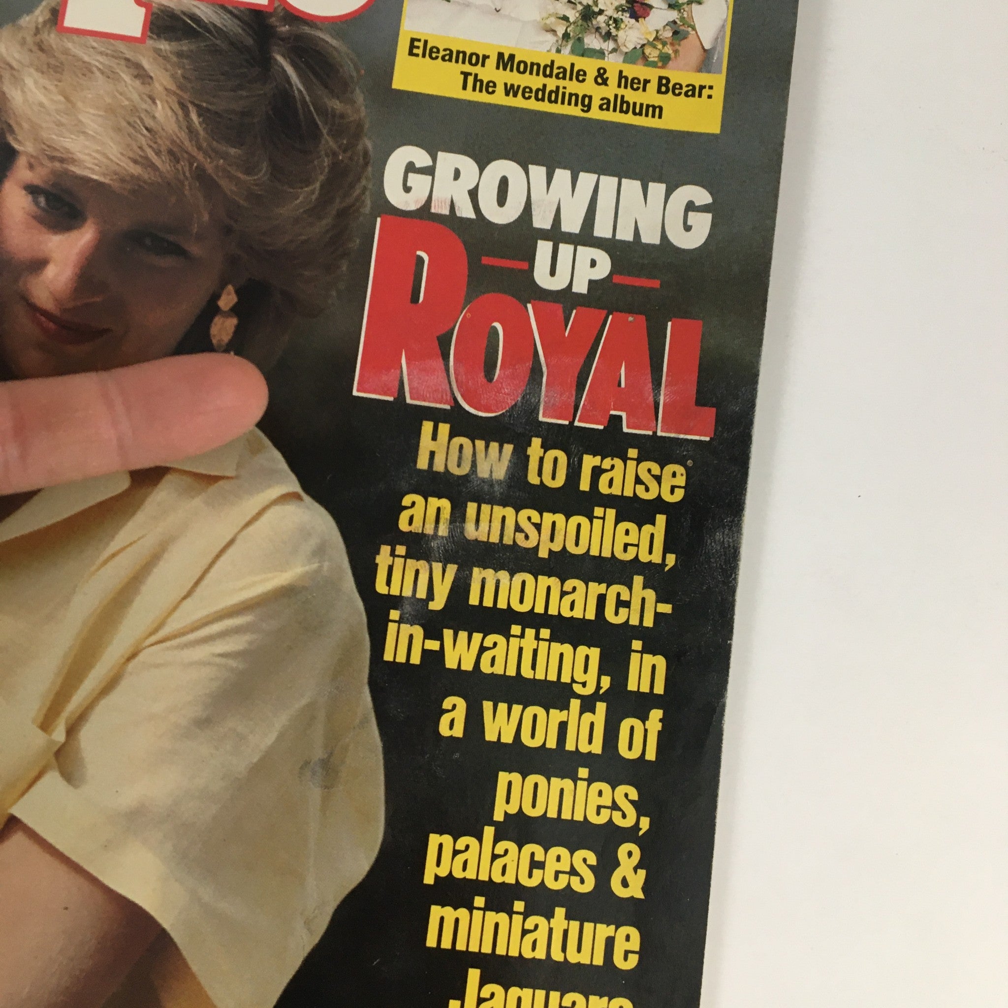 Close-up of the cover of People Weekly Magazine April 25 1988, showcasing Princess Diana's portrait and the article 'How to raise an unspoiled, tiny monarch-in-waiting'.