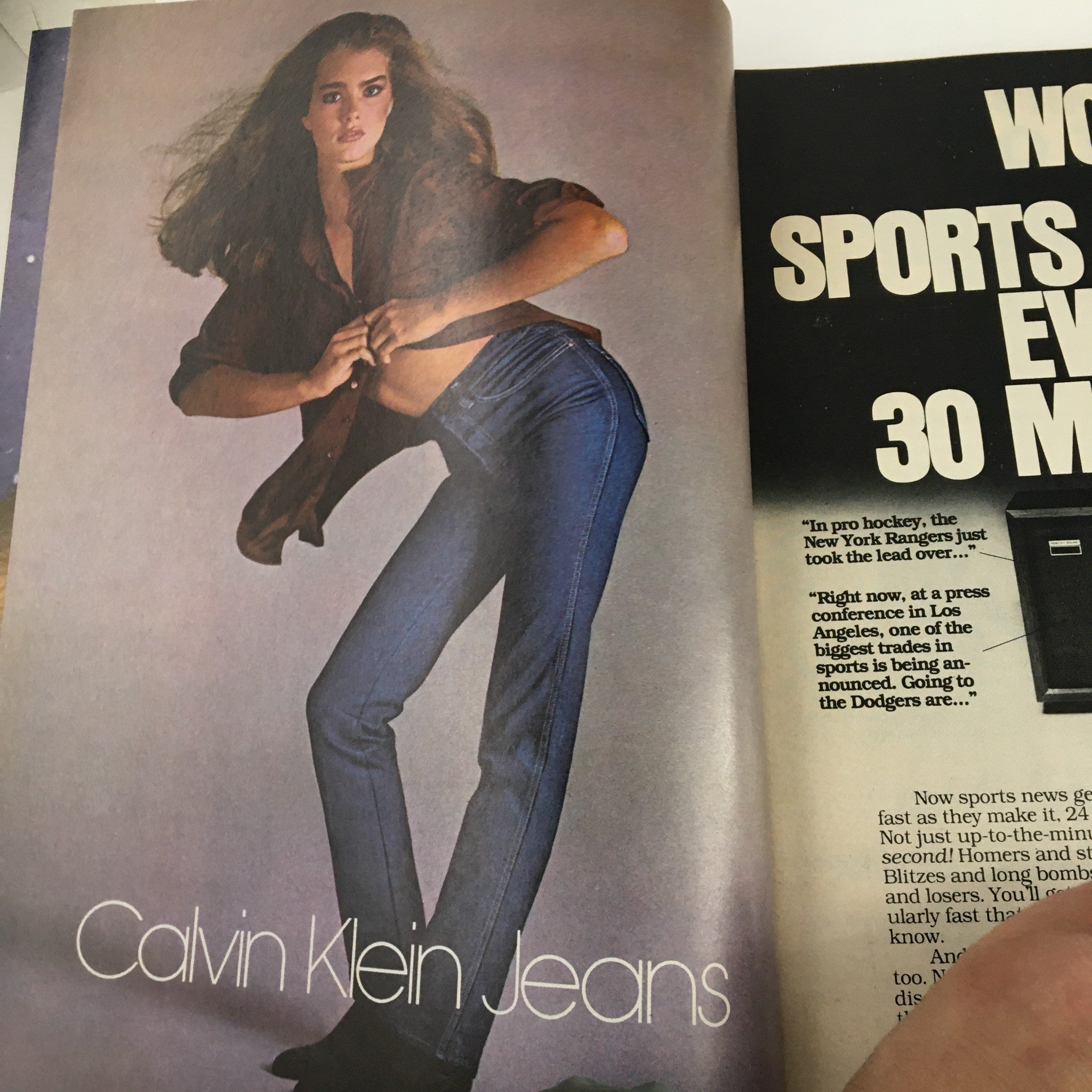 Inside page of the People Weekly Magazine December 29, 1980 showcasing a Calvin Klein Jeans advertisement with a model posing in stylish denim.