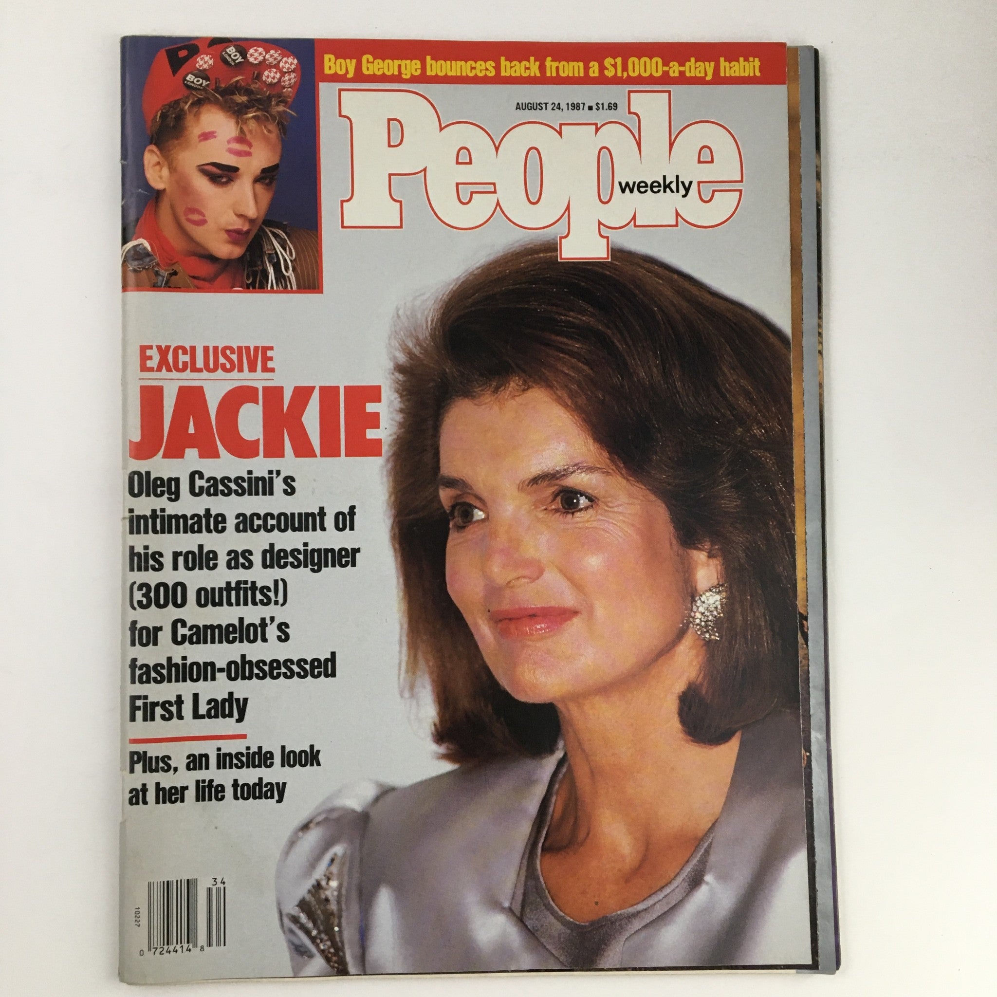 People Weekly Magazine August 4 1987 cover featuring Jackie Kennedy and Boy George, showcasing exclusive articles and insights about their lives.