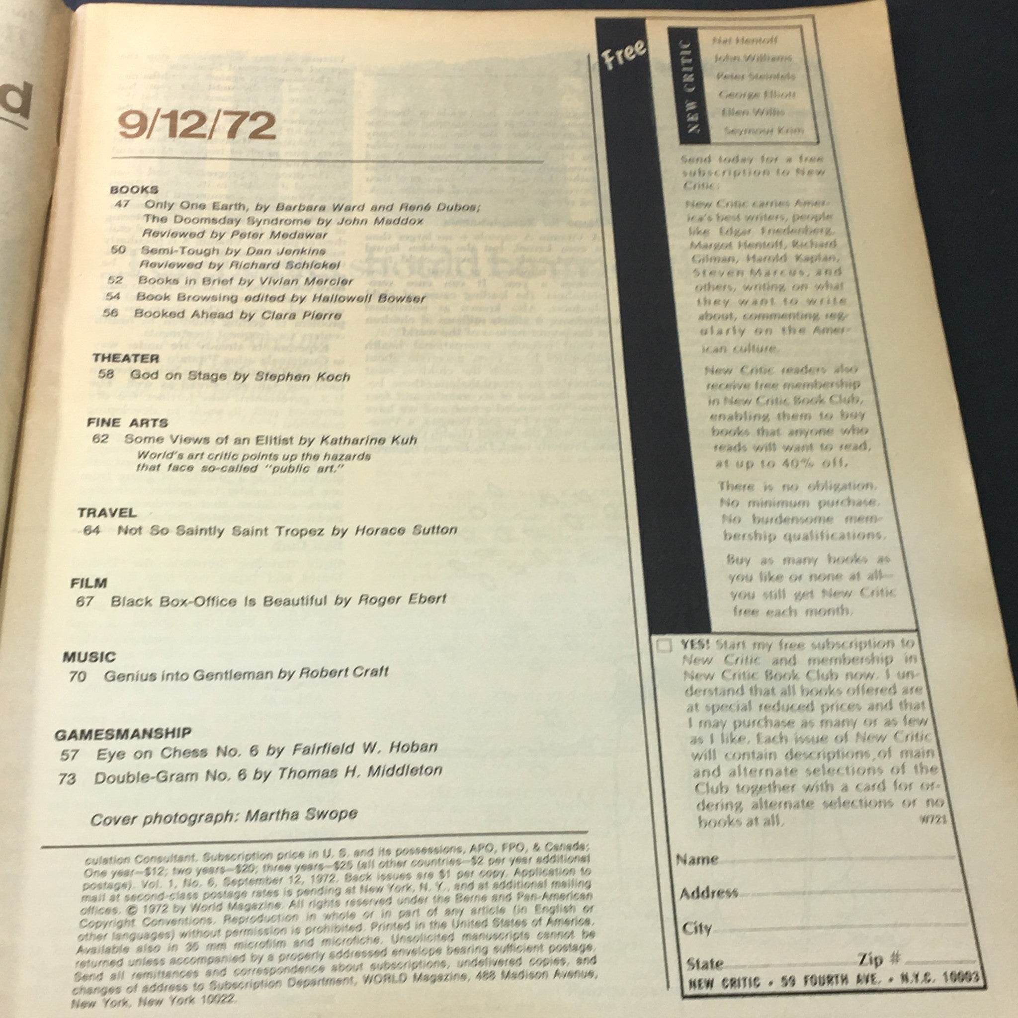 Another interior page of VTG World Magazine September 12 1972 Vol 1 #6 providing details on reviews and listings from the era including 'The Future of Capitalism'.