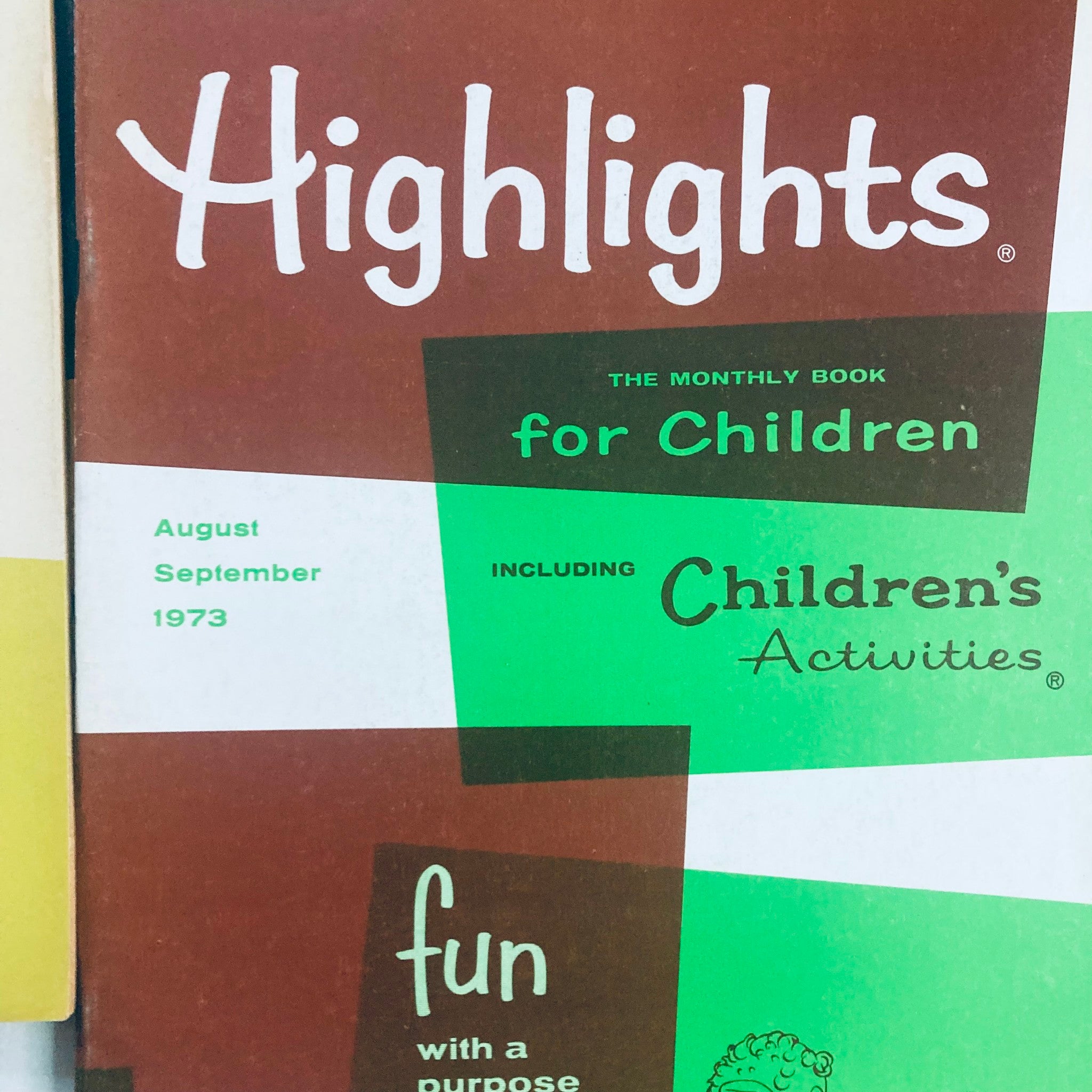 Lot of 10 1973 Highlights for Children Magazine displaying August and September issues with playful designs.