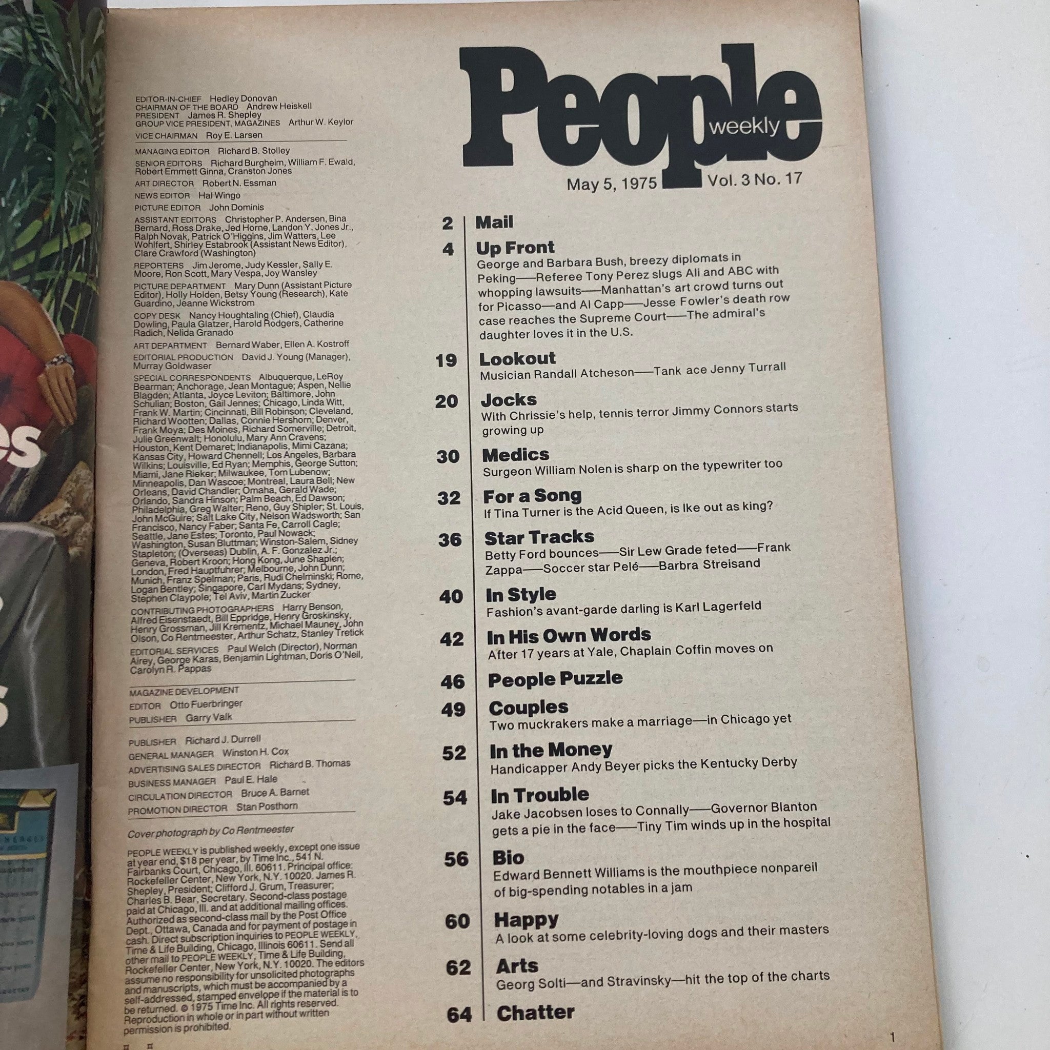 Inside content page of People Weekly Magazine May 5 1975, displaying the table of contents and featured articles, showcasing the era's cultural landscape.