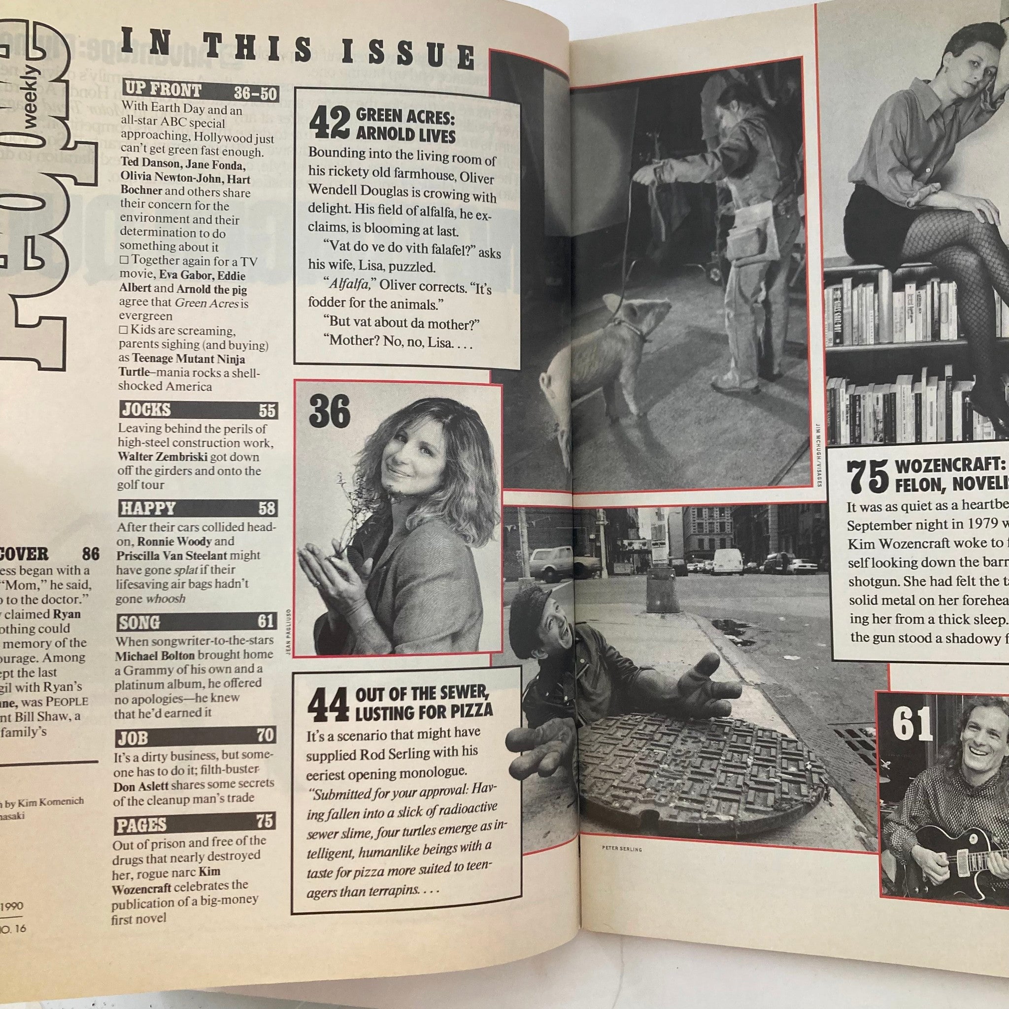 Interior page of People Weekly Magazine from April 23, 1990, highlighted with the 'In This Issue' section, featuring articles including a tribute to Ryan White, and other topics relevant to the early 1990s.
