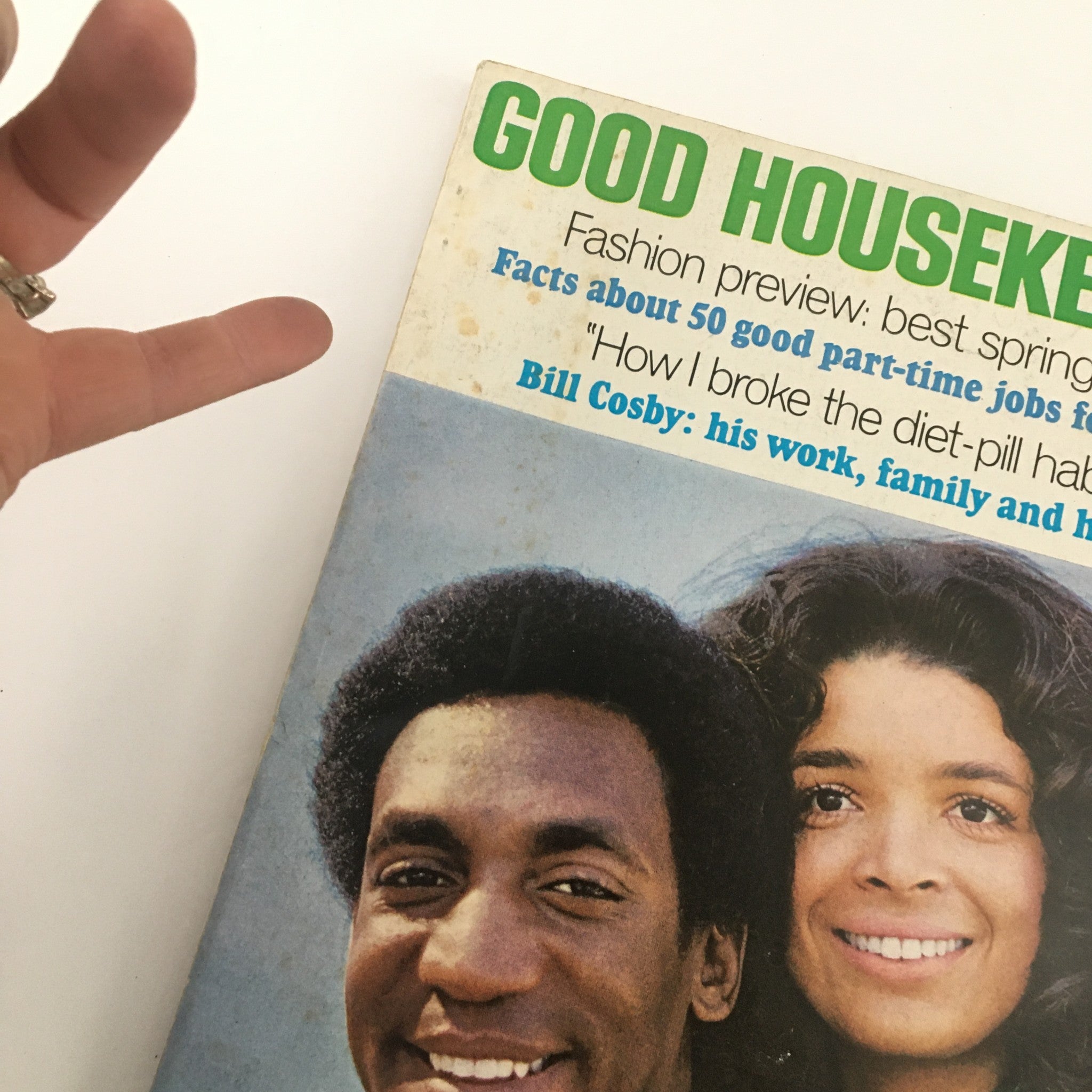Close-up of the Good Housekeeping Magazine March 1970 cover, highlighting Bill Cosby and the tagline 'Bill Cosby: his work, family and hopes'.