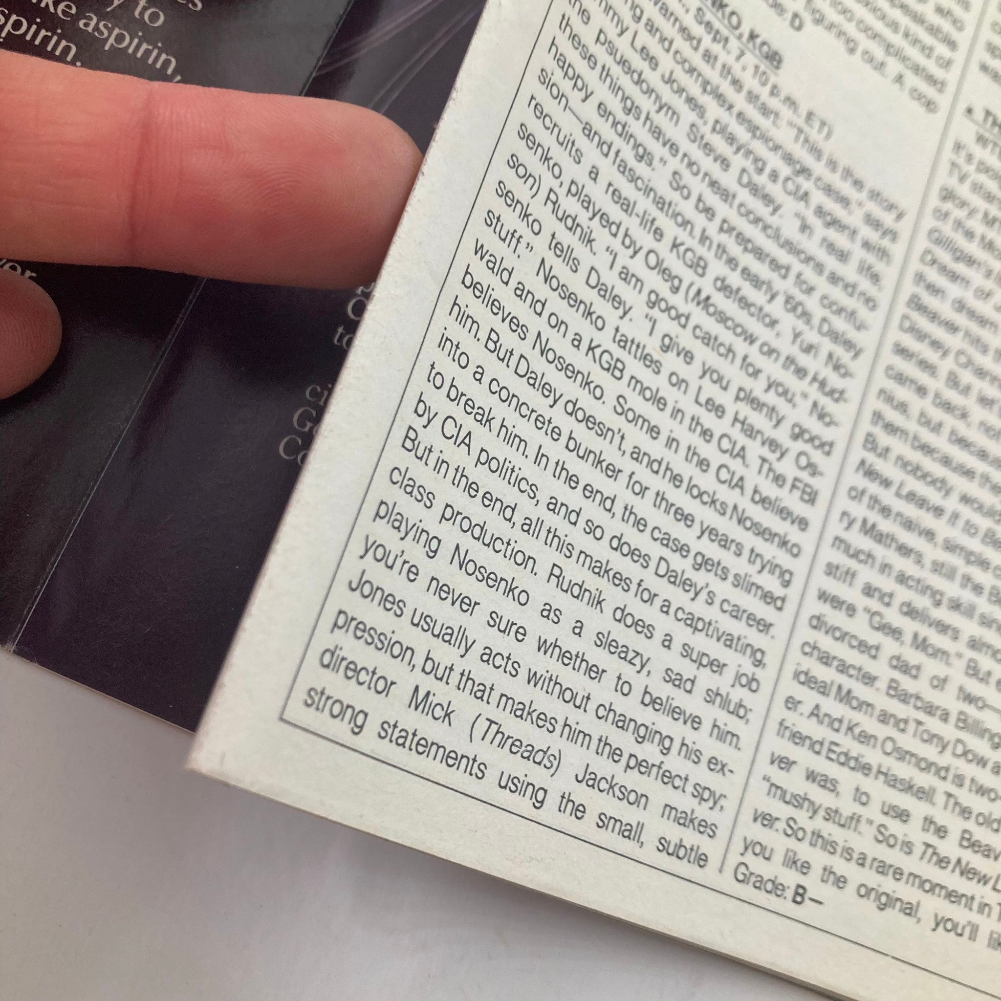 Close-up of text from People Weekly Magazine September 8 1986 featuring an article related to KGB and CIA with commentary on the characters involved, showcasing vintage magazine content.