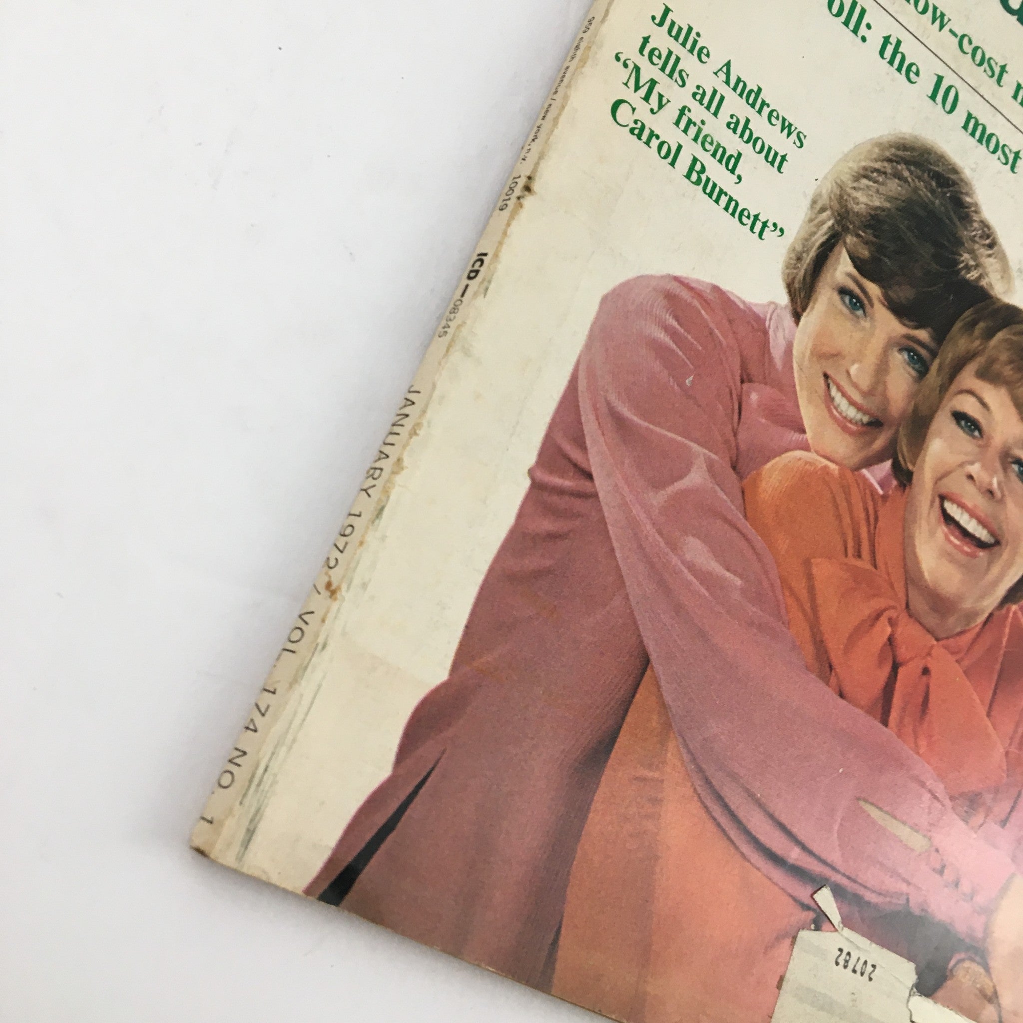 Cover of Good Housekeeping Magazine January 1972 featuring Julie Andrews and Carol Burnett. The cover includes text about Julie Andrews sharing insights on Carol Burnett.