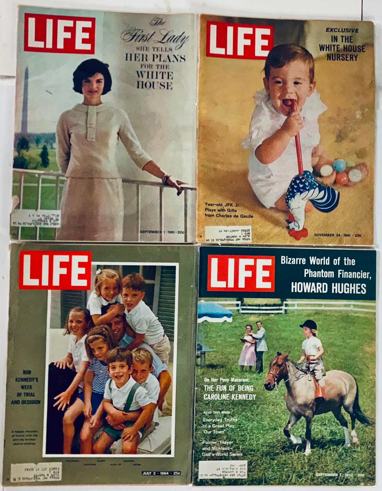 Lot of 19 Life Magazines including Jacqueline Kennedy and John F. Kennedy, featuring covers that capture the Kennedy family's influence in the White House.
