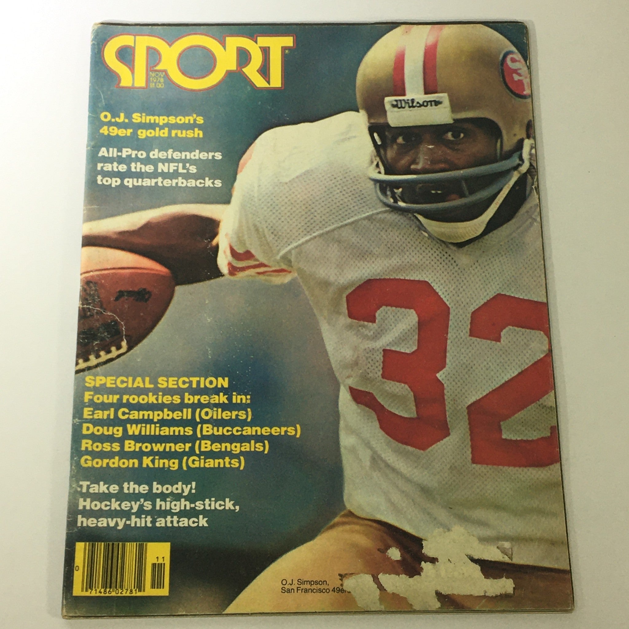 VTG Sport Magazine November 1978 Vol 67 #5 featuring O.J. Simpson on the cover, showcasing the 49ers star in action with football highlights and special sections on NFL rookies and hockey.