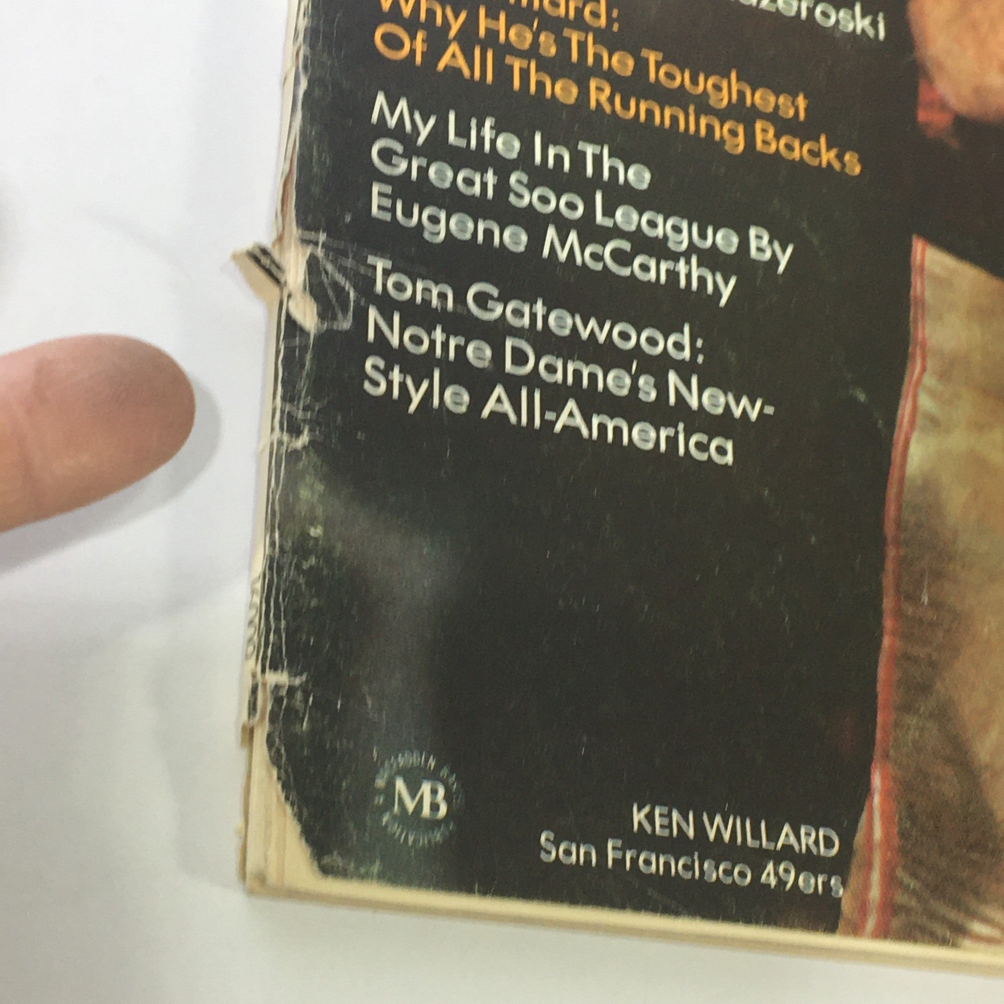 Close-up view of the Sport Magazine cover from November 1971, showcasing Ken Willard's feature article and sports personnel highlights.