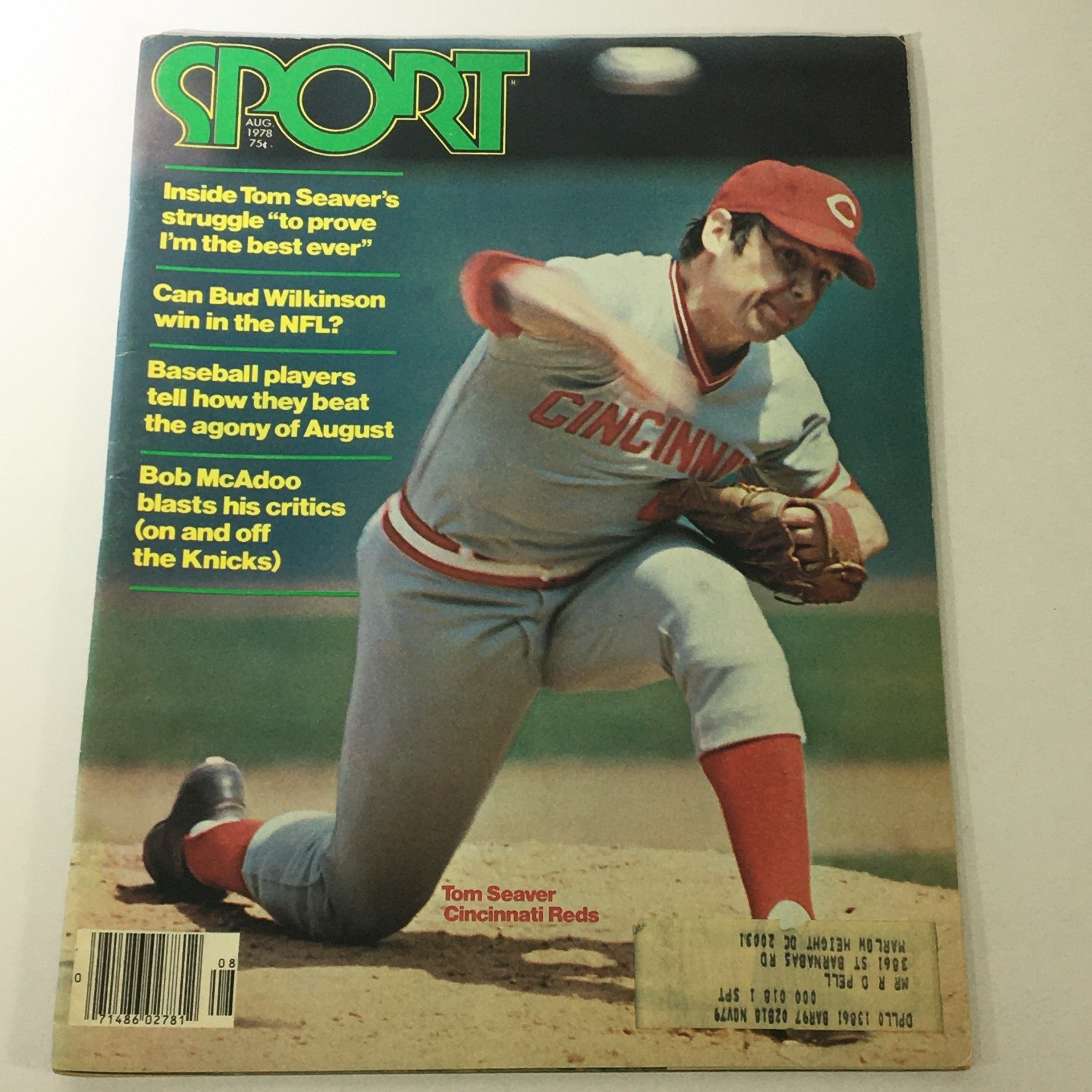 Vintage Sport Magazine cover from August 1978 featuring Tom Seaver of the Cincinnati Reds, showcasing headlines about his performance and other sports stories.