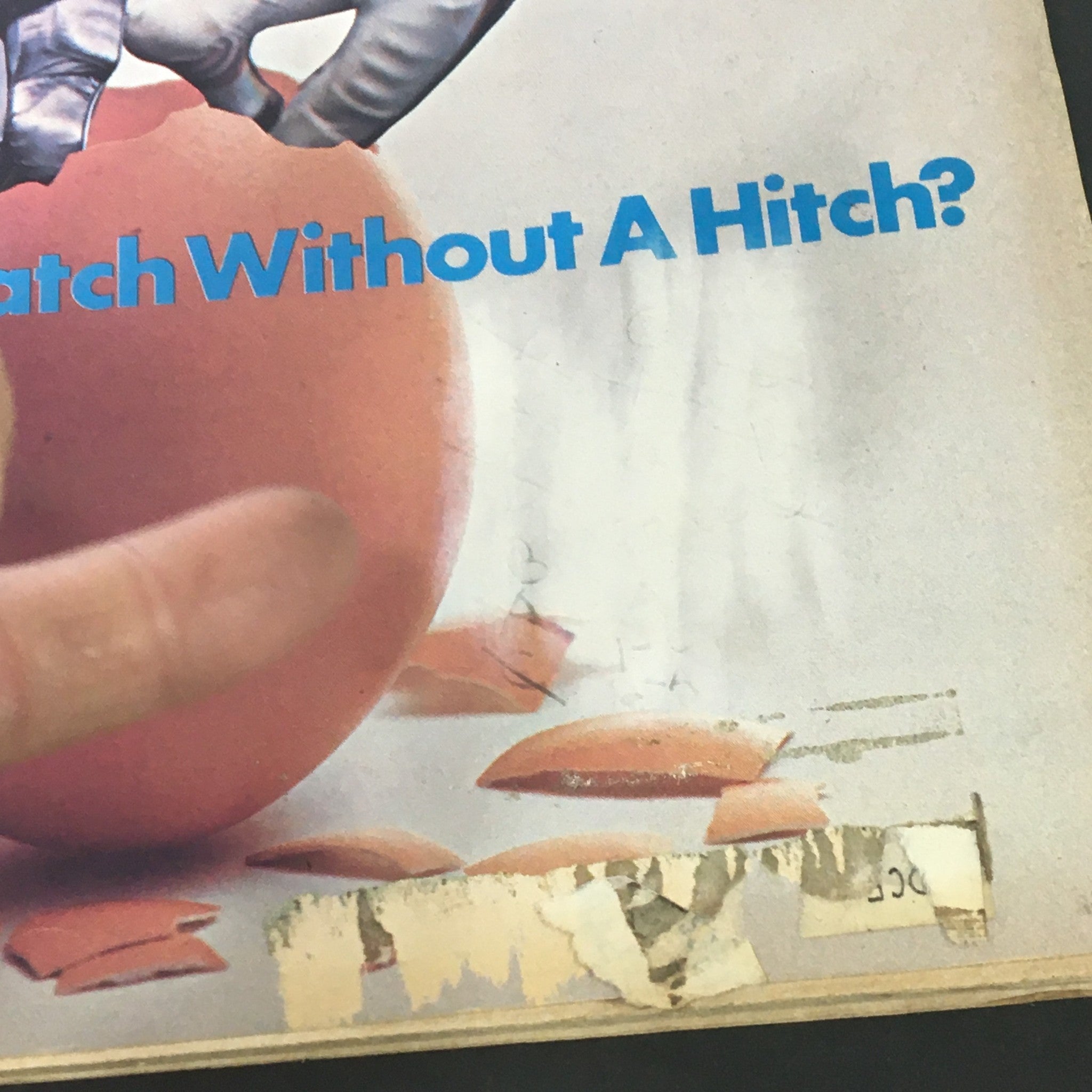 Close-up of VTG Sport Magazine August 1974 Vol 58 #2 cover showing an egg with broken shells and featuring football players, highlighting a nostalgic sports theme.