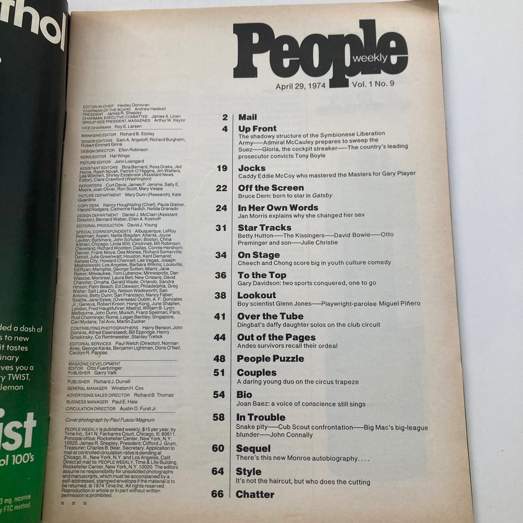 VTG People Weekly Magazine April 29 1974 Vol 1 No. 9 Joan Baez No Label