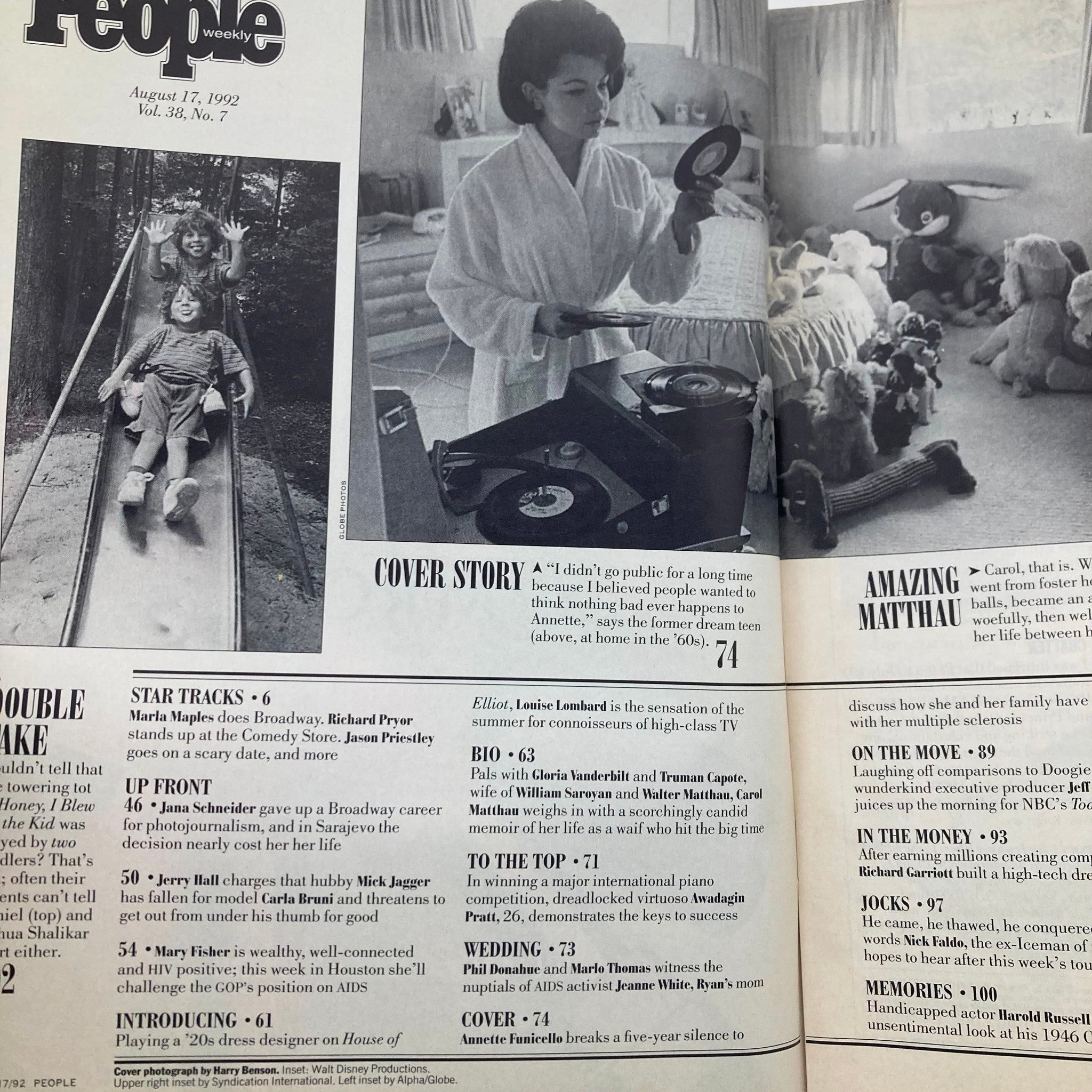 Inside page of People Weekly Magazine August 17, 1992, showcasing a cover story about Annette Funicello along with articles on popular culture from the early 90s.