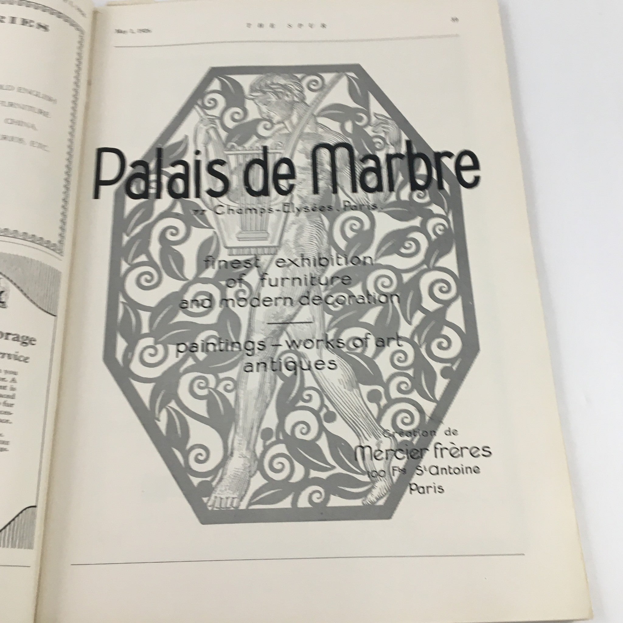 VTG The Spur Magazine May 1 1926 - Page highlighting the Palais de Marbre featuring exhibition of furniture and antiques.