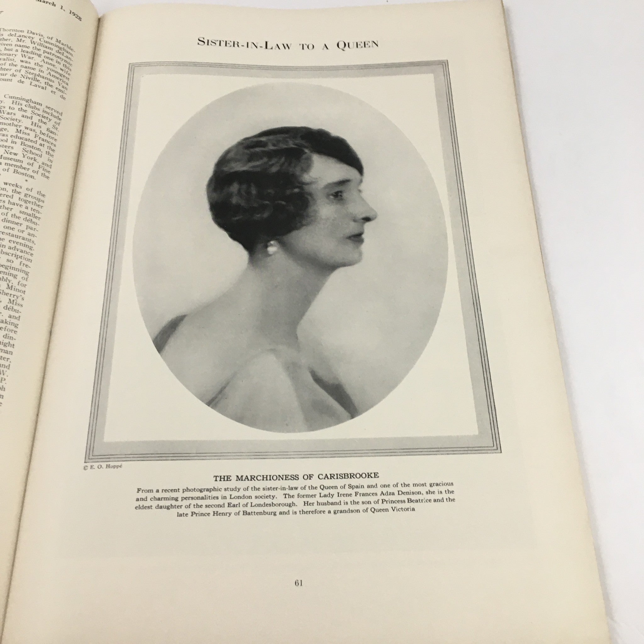 Vintage portrait of the Marchioness of Carisbrooke, featured in VTG The Spur Magazine March 1 1928, showcasing early 20th-century fashion.