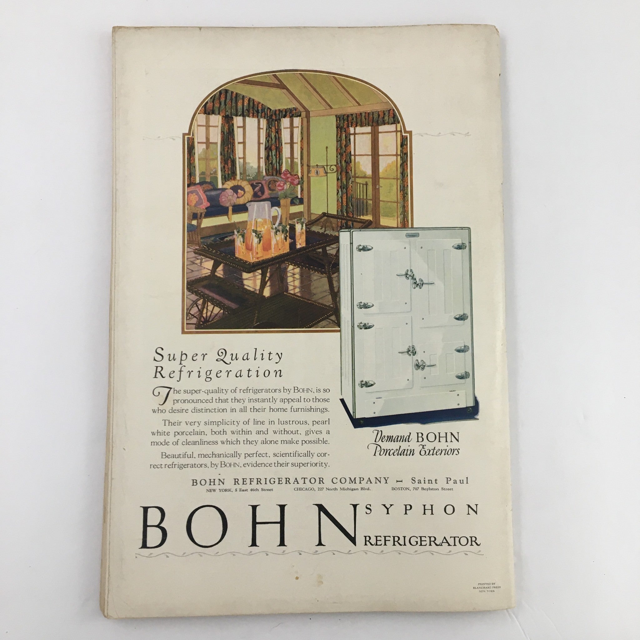 Advertisement page from VTG The Spur Magazine May 1 1928, illustrating a Bohn refrigerator with a vintage design.