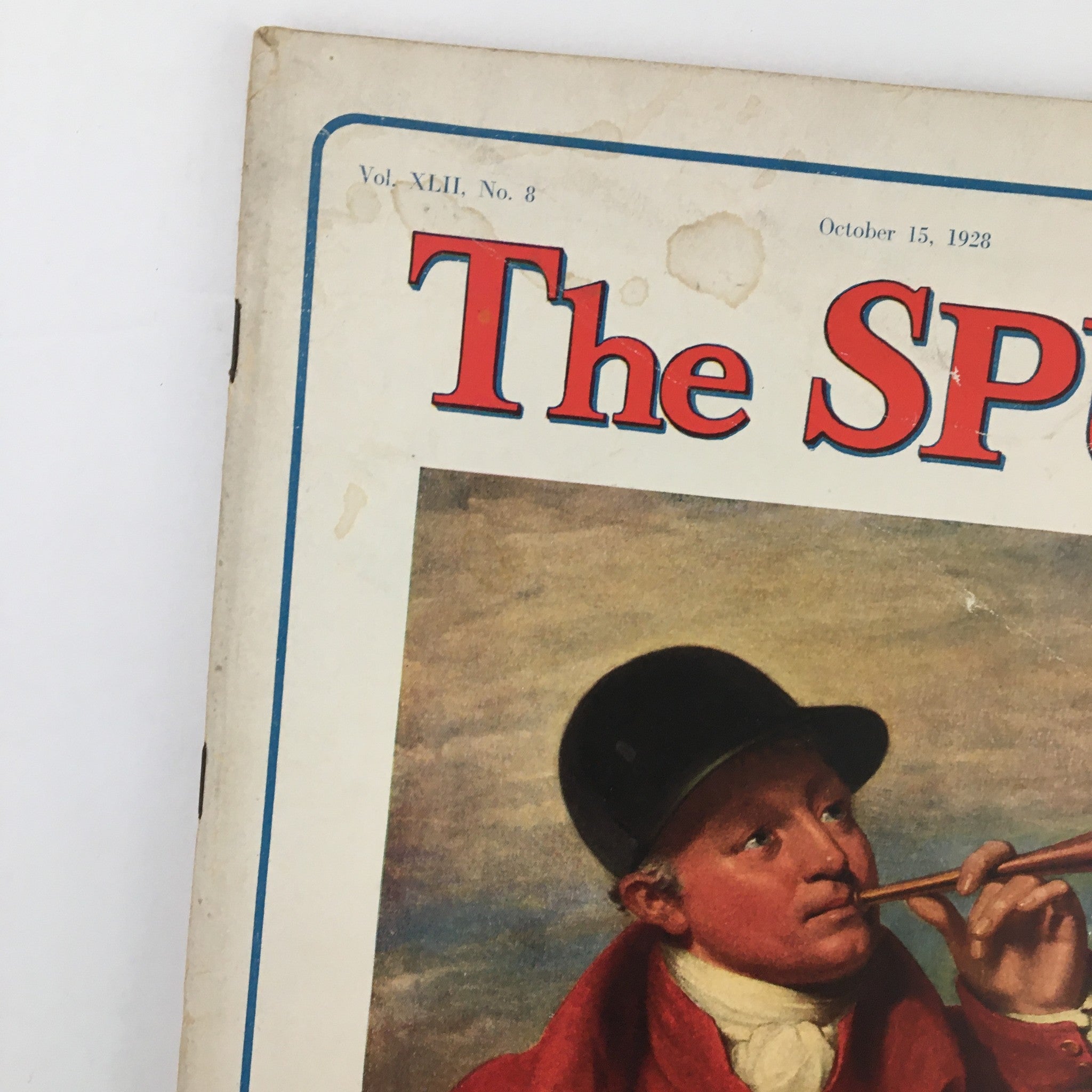 Cover of VTG The Spur Magazine October 15, 1928 featuring the title 'The Hunt Ball' by William Schwarz with an illustrated boy wearing a hat.
