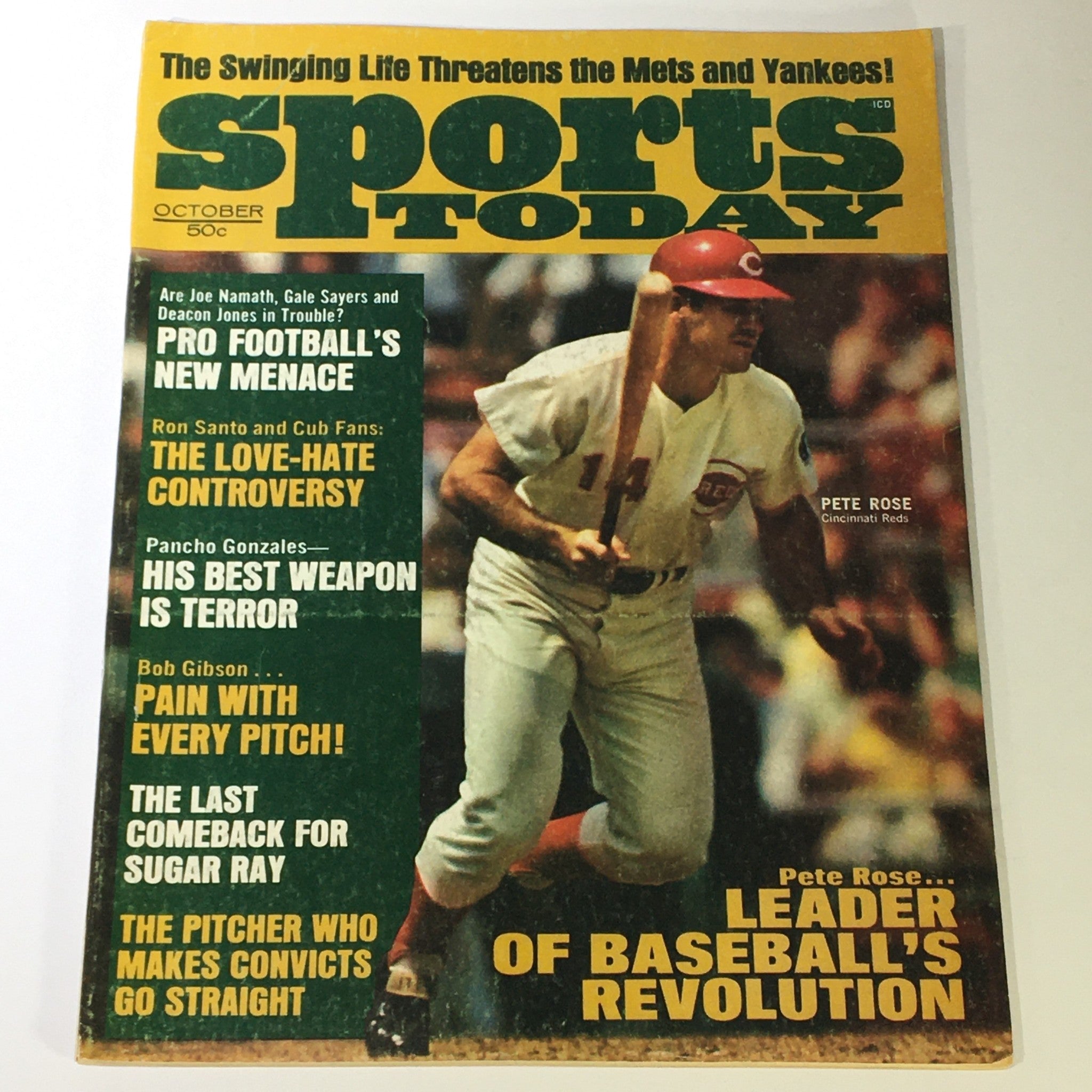 VTG Sports Today Magazine October 1970 cover featuring baseball player Pete Rose, highlighting iconic sports legends and significant events from the era.