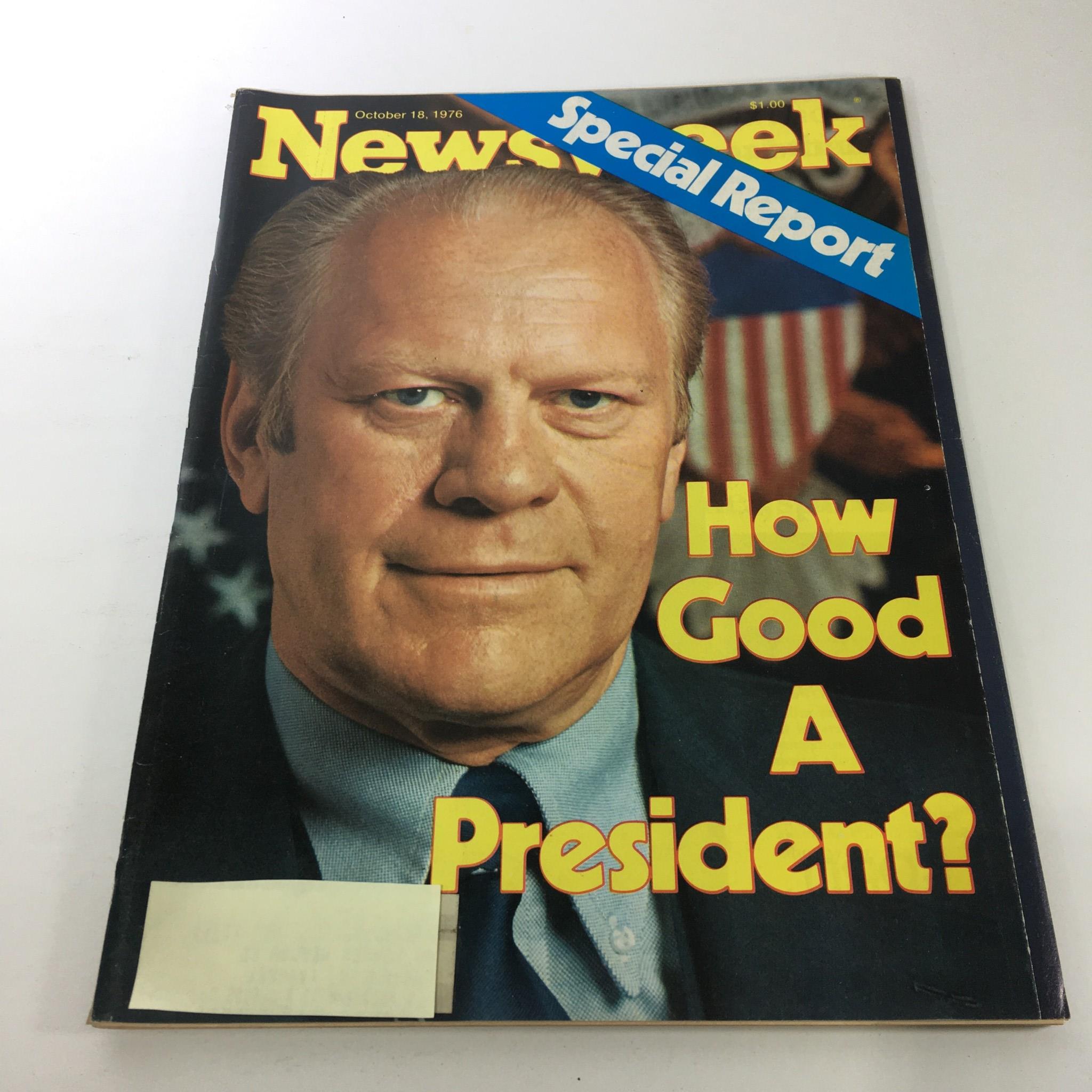 Cover of the vintage Newsweek magazine dated October 18, 1976, featuring the title 'Gerald Ford: How Good A President?' with a close-up photo of Gerald Ford and a blue banner labeled 'Special Report'.