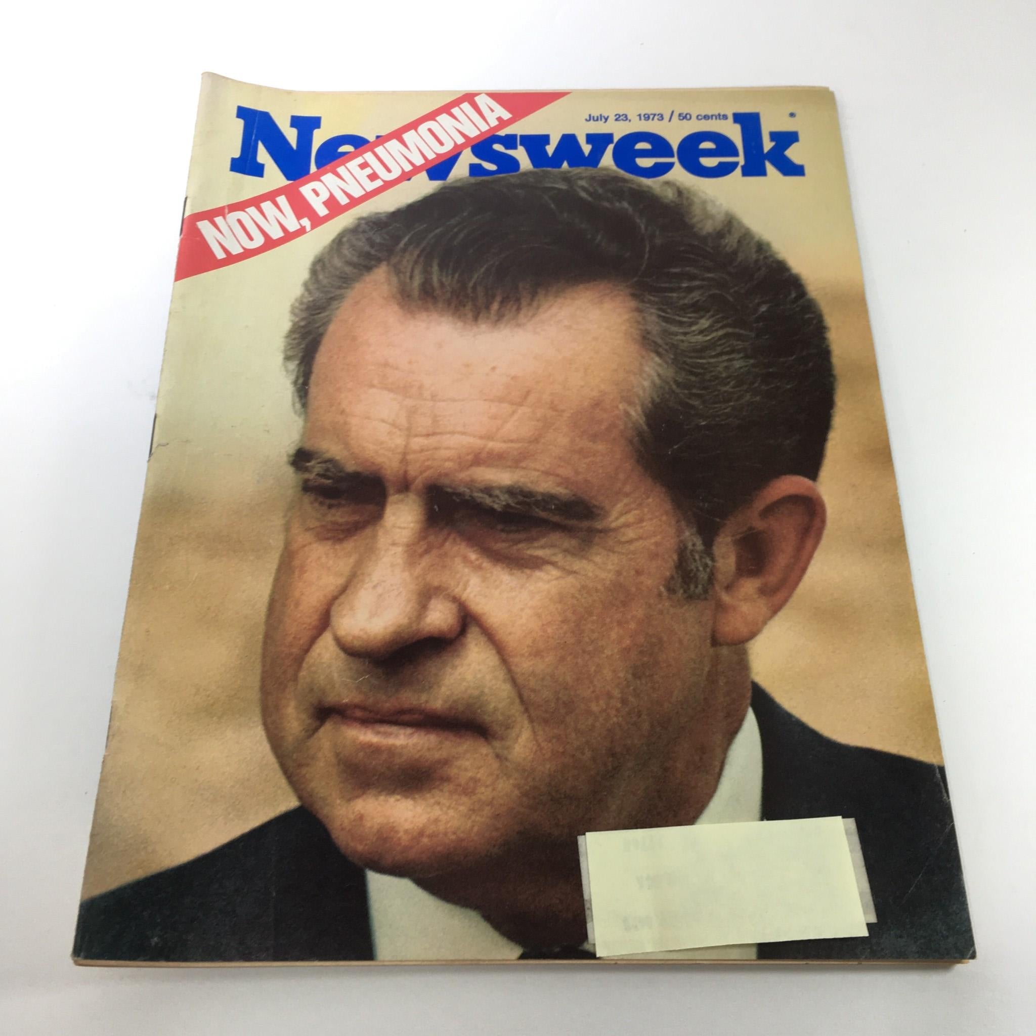 Vintage Newsweek Magazine from July 23, 1973 featuring Richard Nixon on the cover with the headline 'NOW, PNEUMONIA'. This collectible item captures a significant moment in American history, perfect for history enthusiasts and collectors.