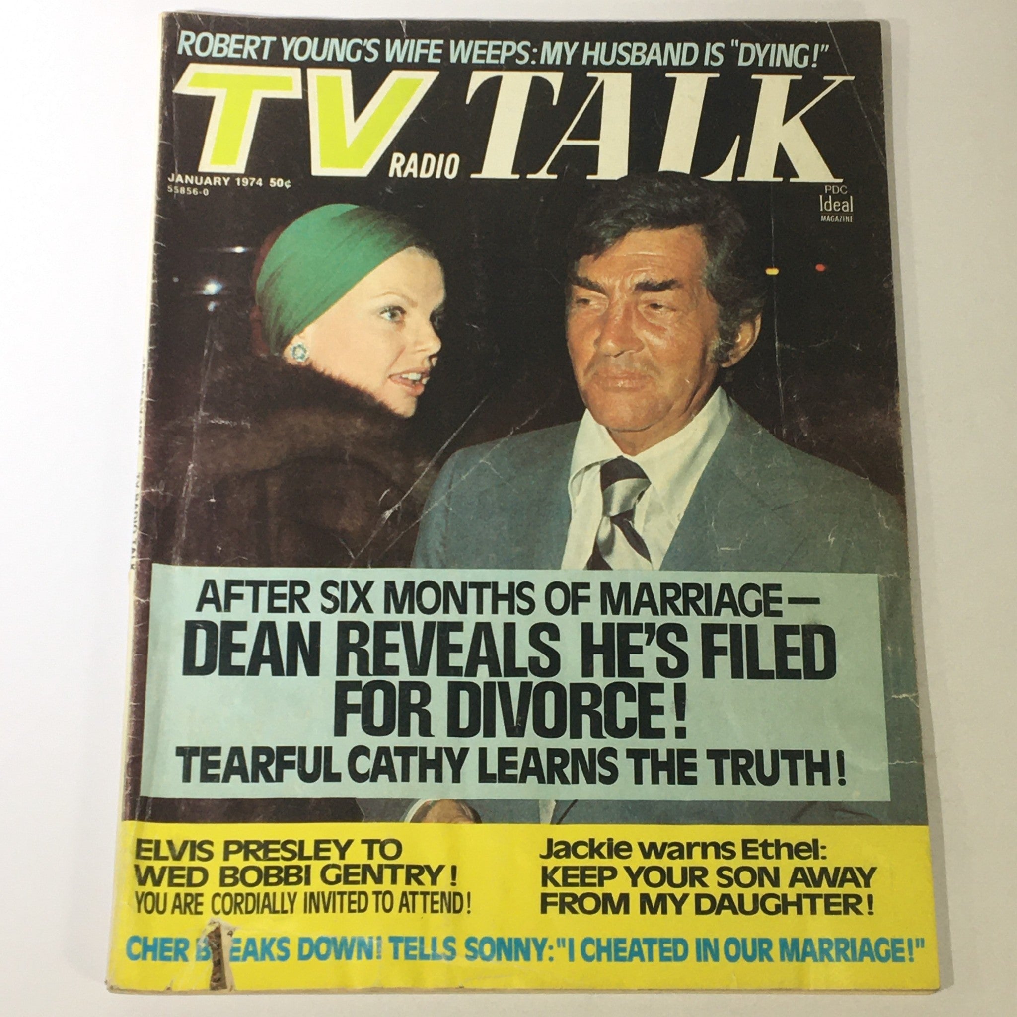 Cover of VTG TV Radio Talk Magazine January 1974 featuring headlines about Elvis Presley and Bobbi Gentry. The image showcases the design and text of the vintage magazine.