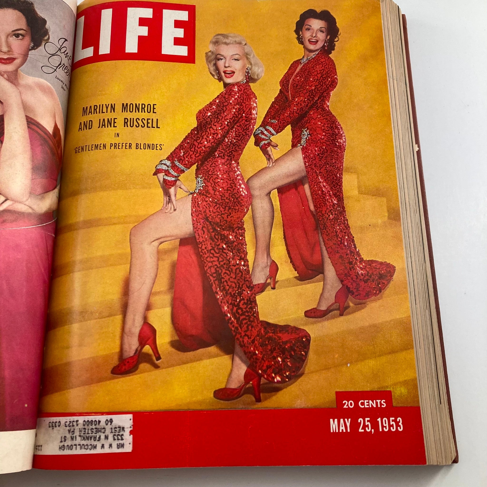 VTG 1953 Bound Life Magazine April - June Weekly Issue cover featuring Marilyn Monroe and Jane Russell from the May 25, 1953 issue