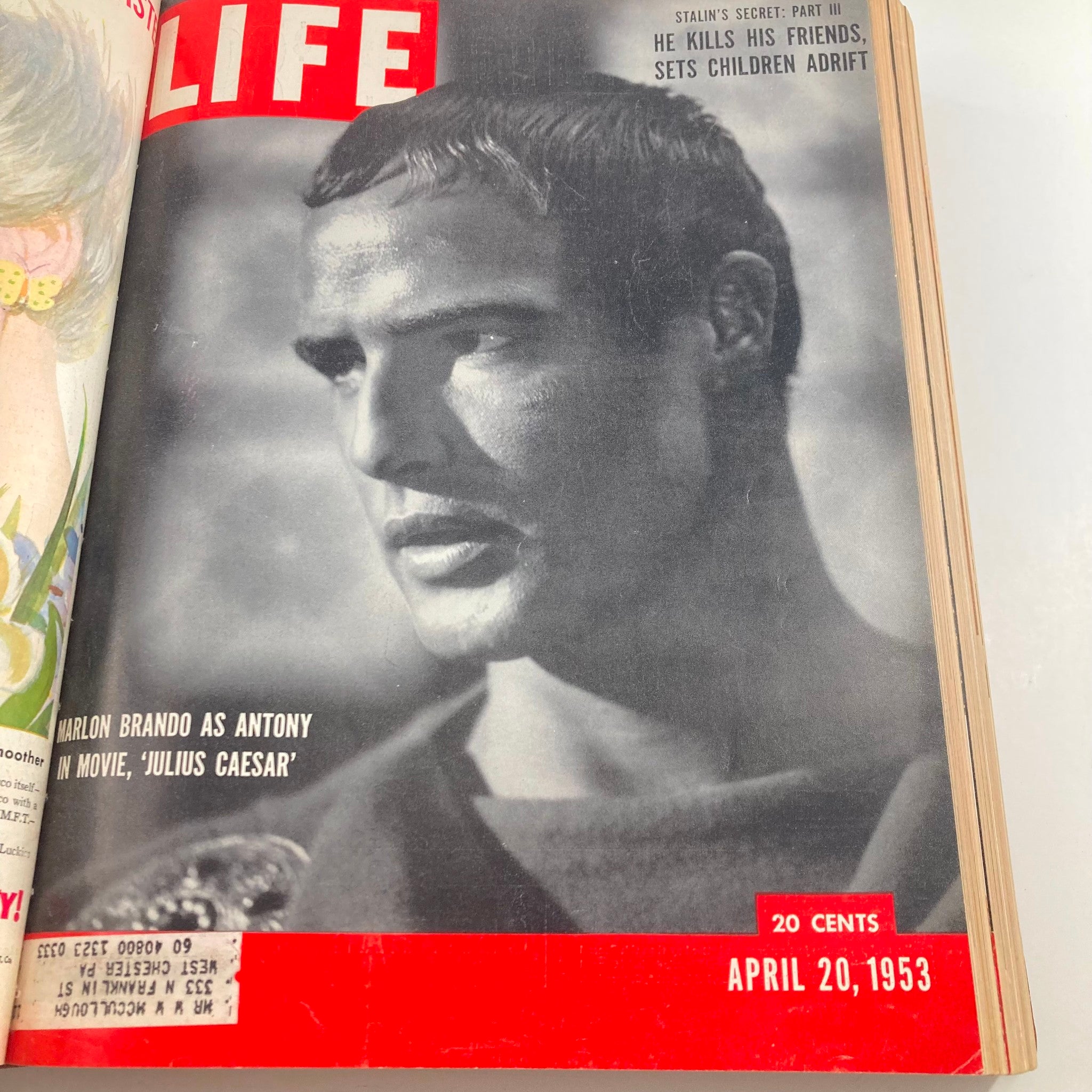 VTG 1953 Bound Life Magazine April - June Weekly Issue featuring Marlon Brando on the cover, dated April 20, 1953.