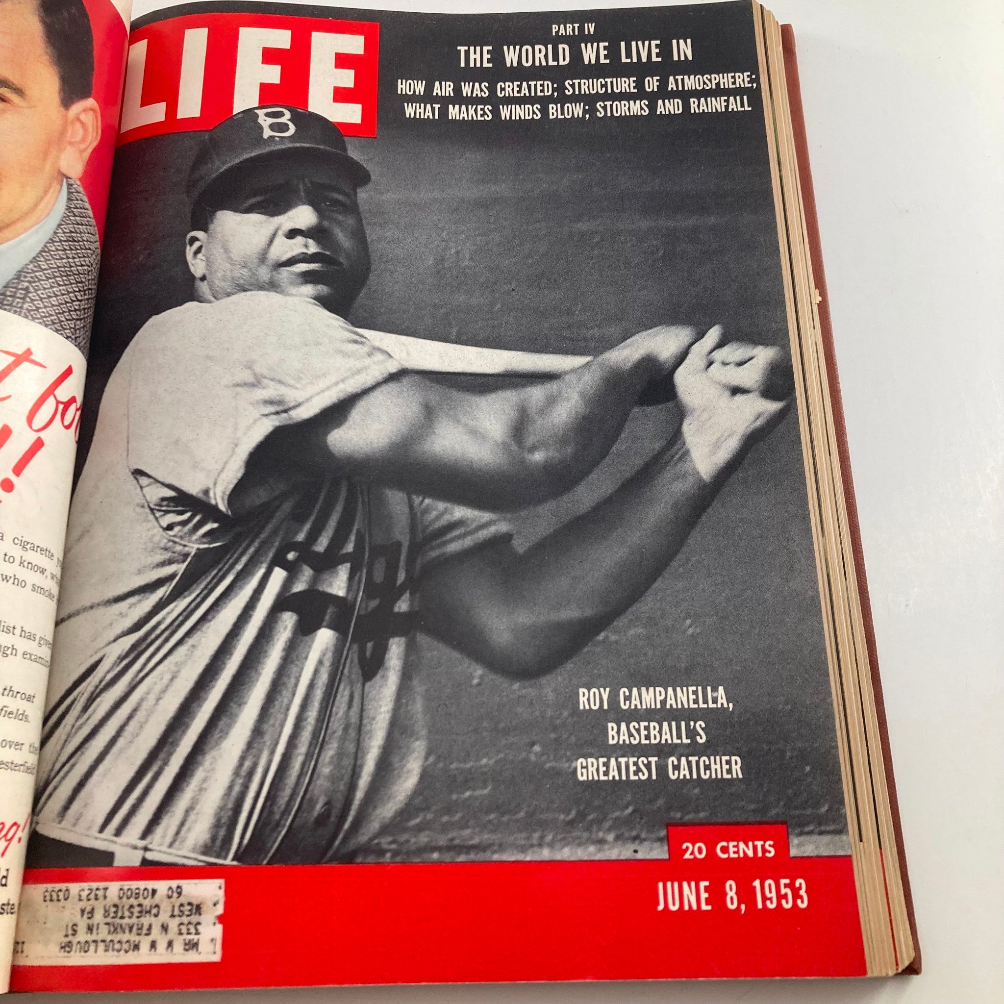 VTG 1953 Bound Life Magazine April - June Weekly Issue - Cover showcasing Roy Campanella, baseball's greatest catcher, from the June 8, 1953 issue.