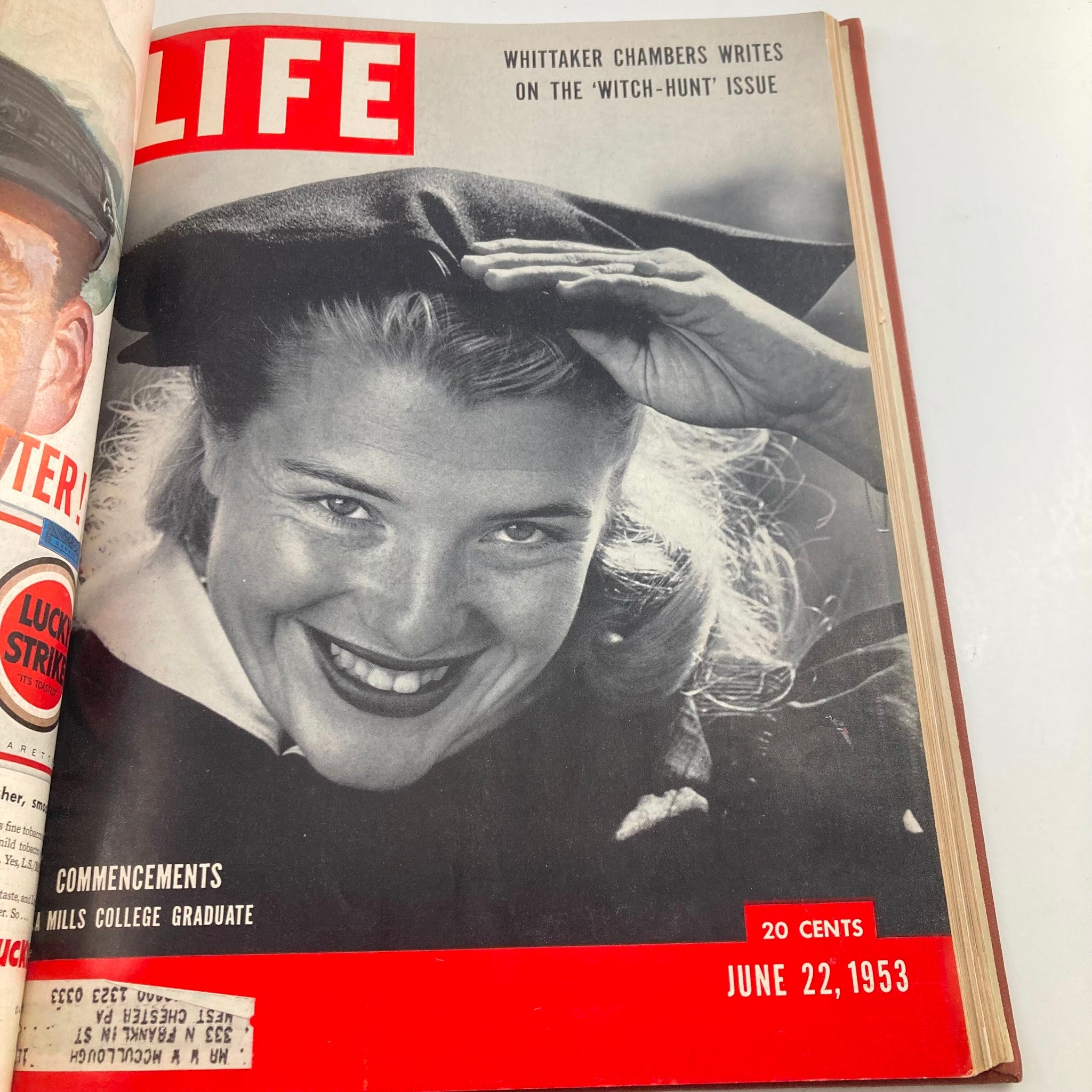 VTG 1953 Bound Life Magazine April - June Weekly Issue - Cover presenting a smiling graduate with a hat from the June 22, 1953 issue.