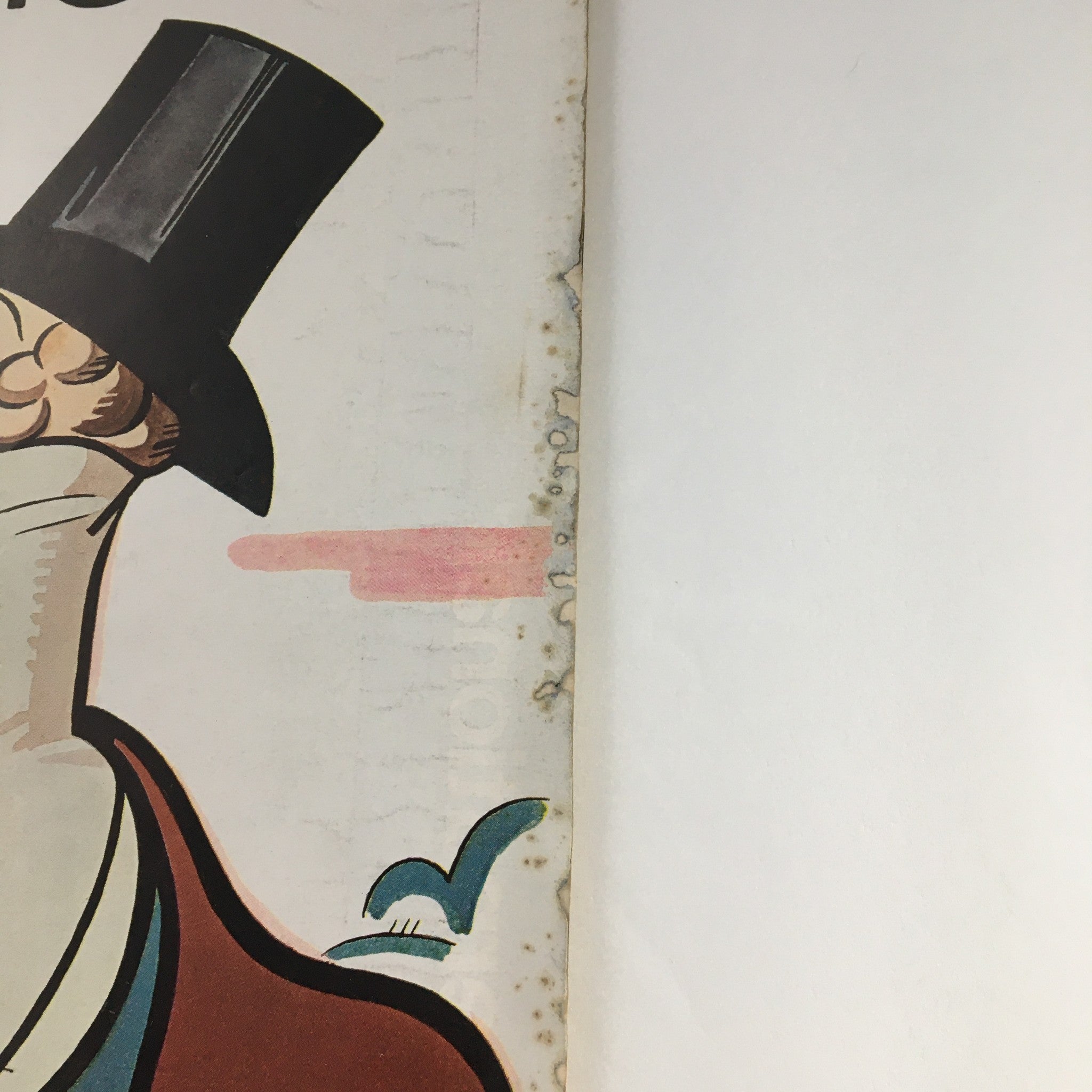 Close-up view of the cover of The New Yorker Magazine February 24 1973, highlighting the unique illustration by Rea Irvin, with emphasis on the character's stylish top hat and the vintage charm of the magazine.