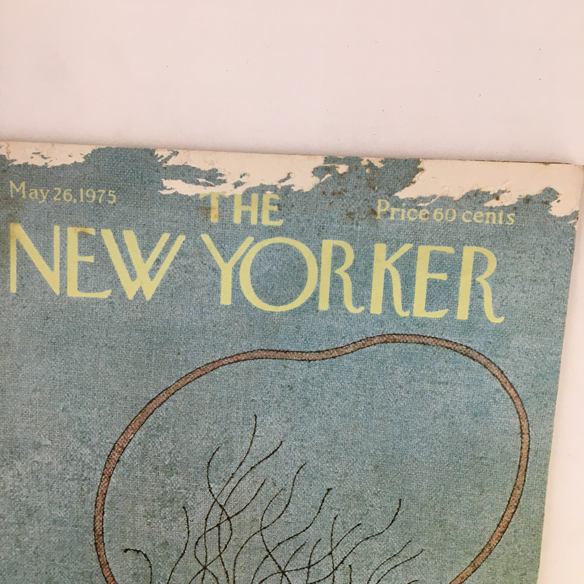 Close-up of the cover title of The New Yorker Magazine, dated May 26, 1975, highlighting the whimsical cover illustration of a little girl with a jumping rope.