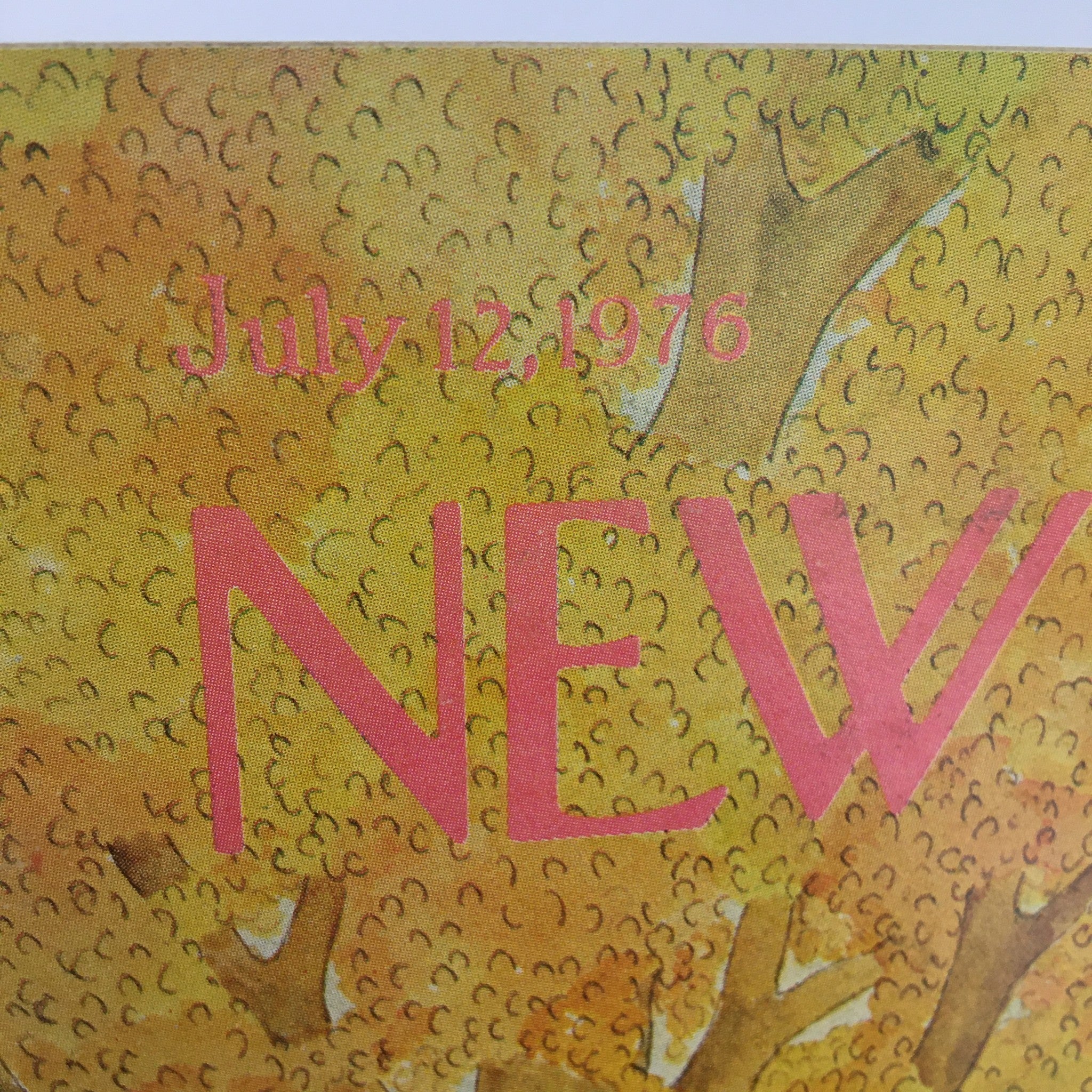 Close-up of The New Yorker Magazine July 12 1976 cover with bold title and publication date, highlighting the artistic details of the autumn landscape.