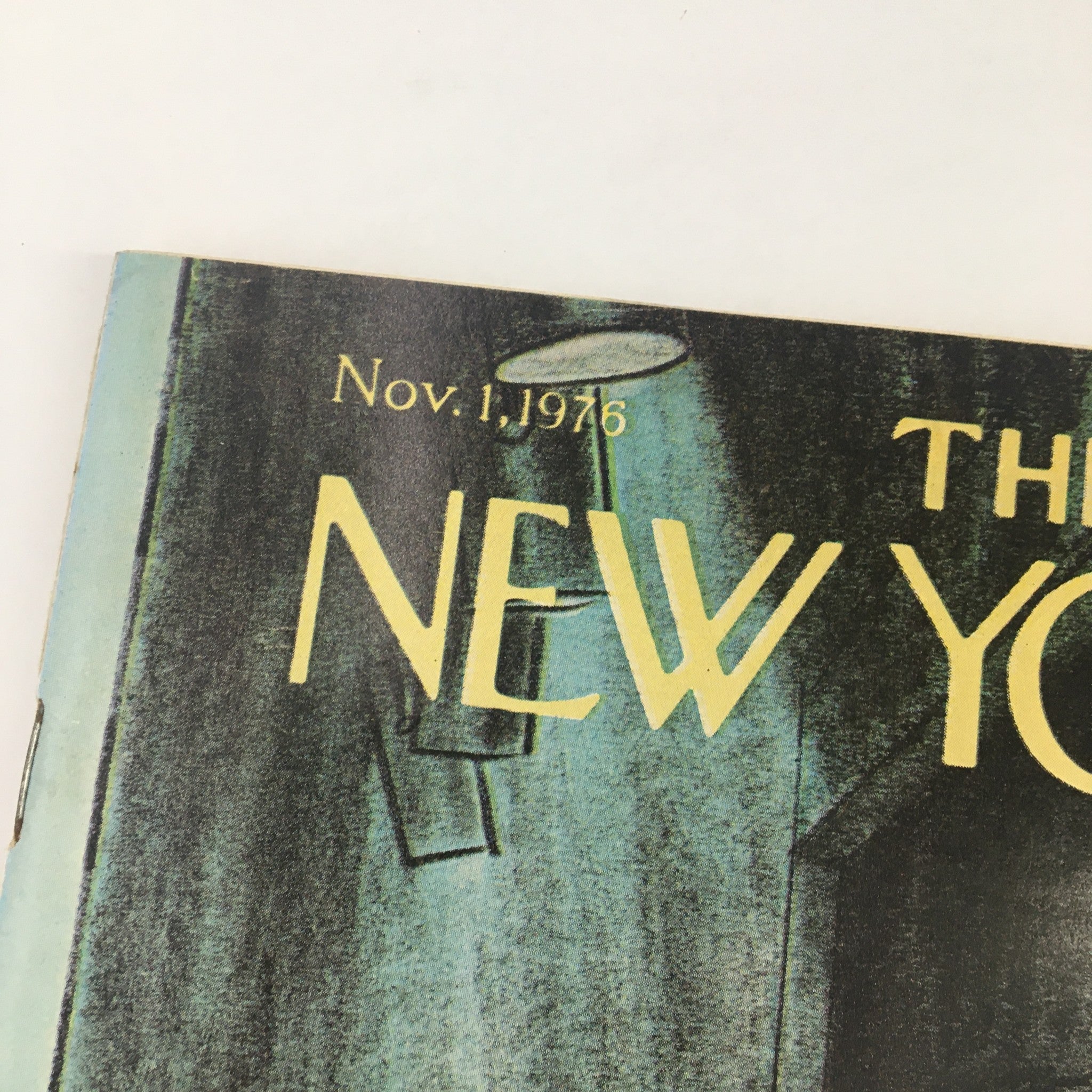 Top section of The New Yorker Magazine November 1 1976 cover showing the title and date, emphasizing its vintage appeal.