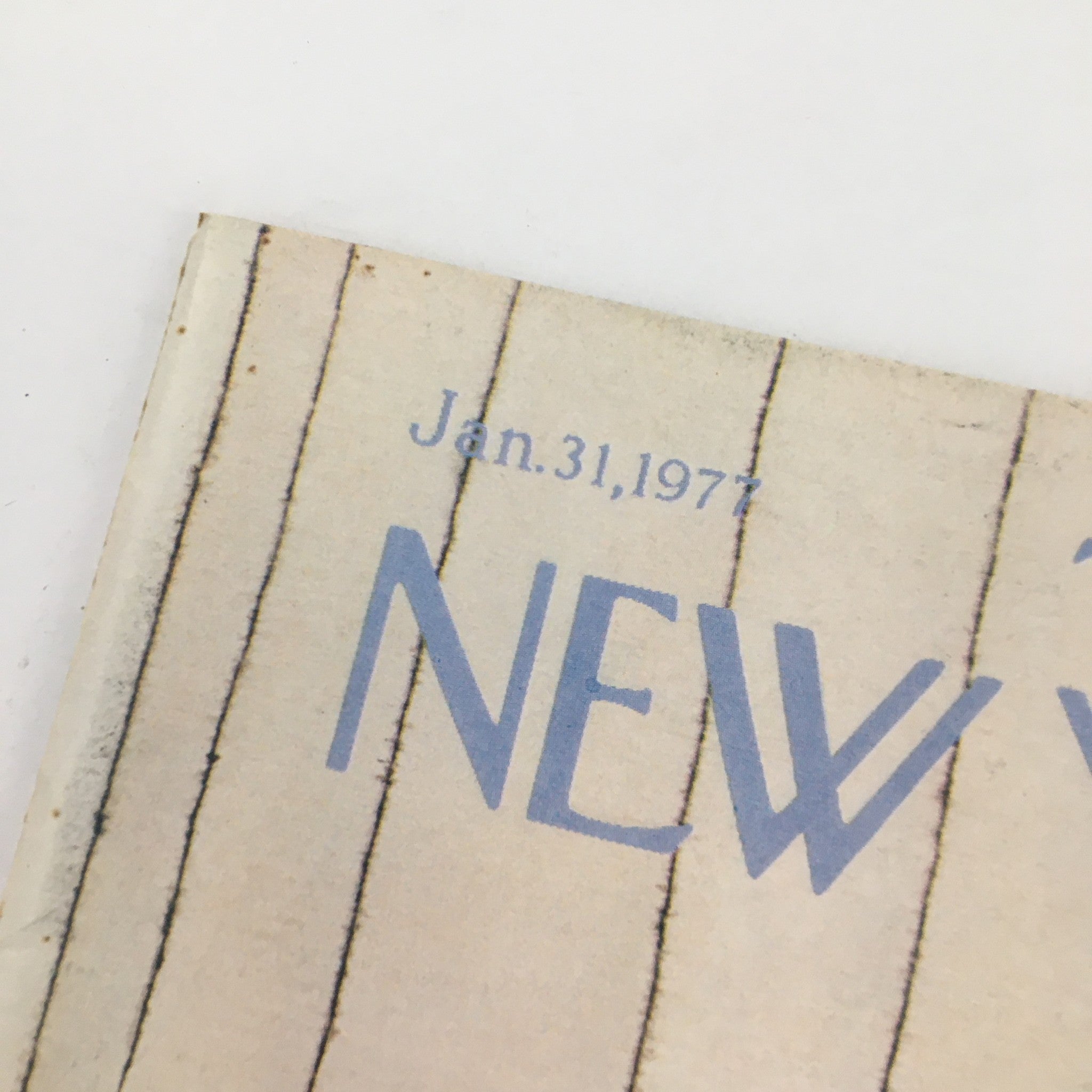Close-up of the top section of The New Yorker Magazine January 31 1977, displaying the date and magazine title in a vintage style.