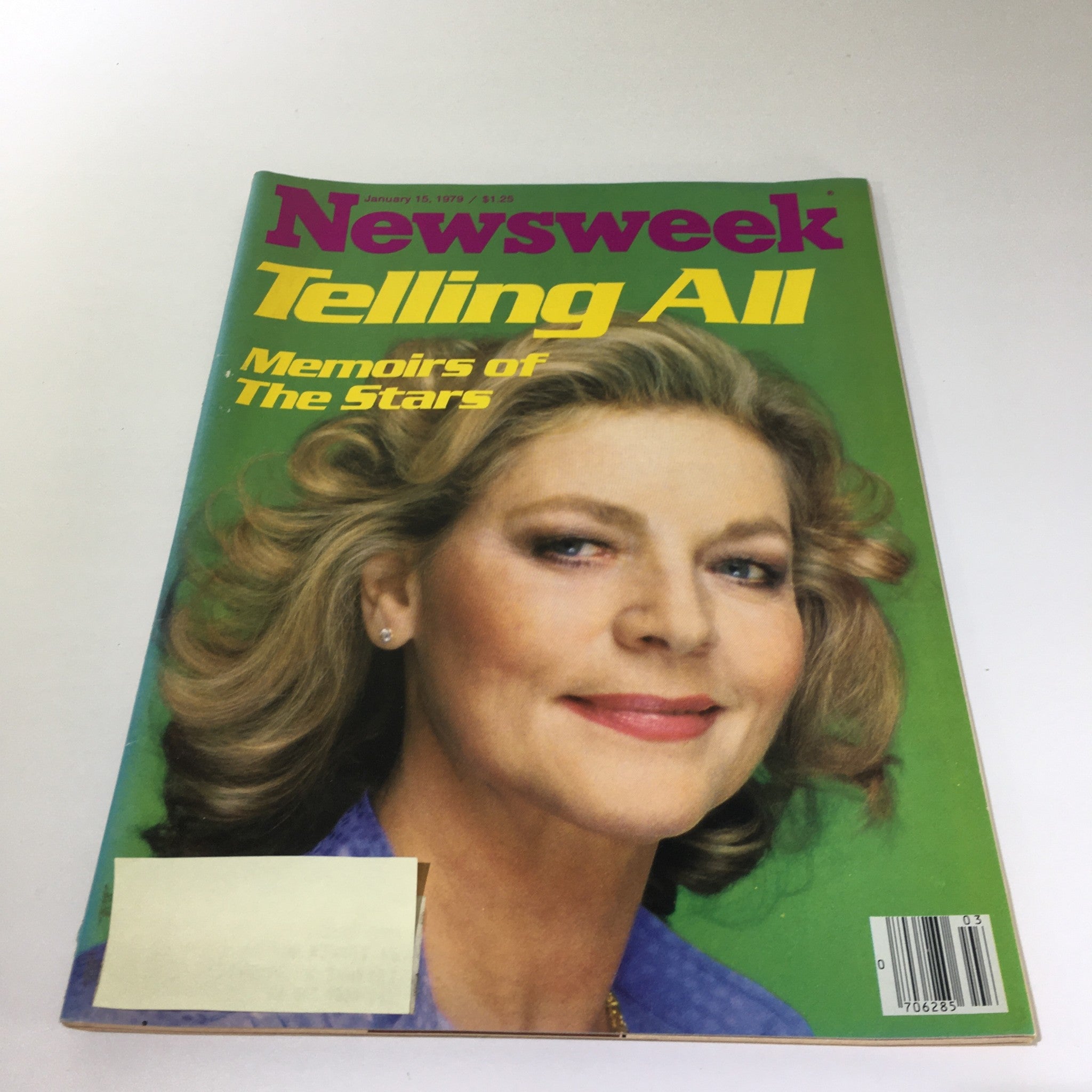 Newsweek Magazine cover from January 15, 1979, featuring the title 'Telling All: The Memoirs of The Stars' with a close-up of a woman's face against a green background, capturing a moment in pop culture history.