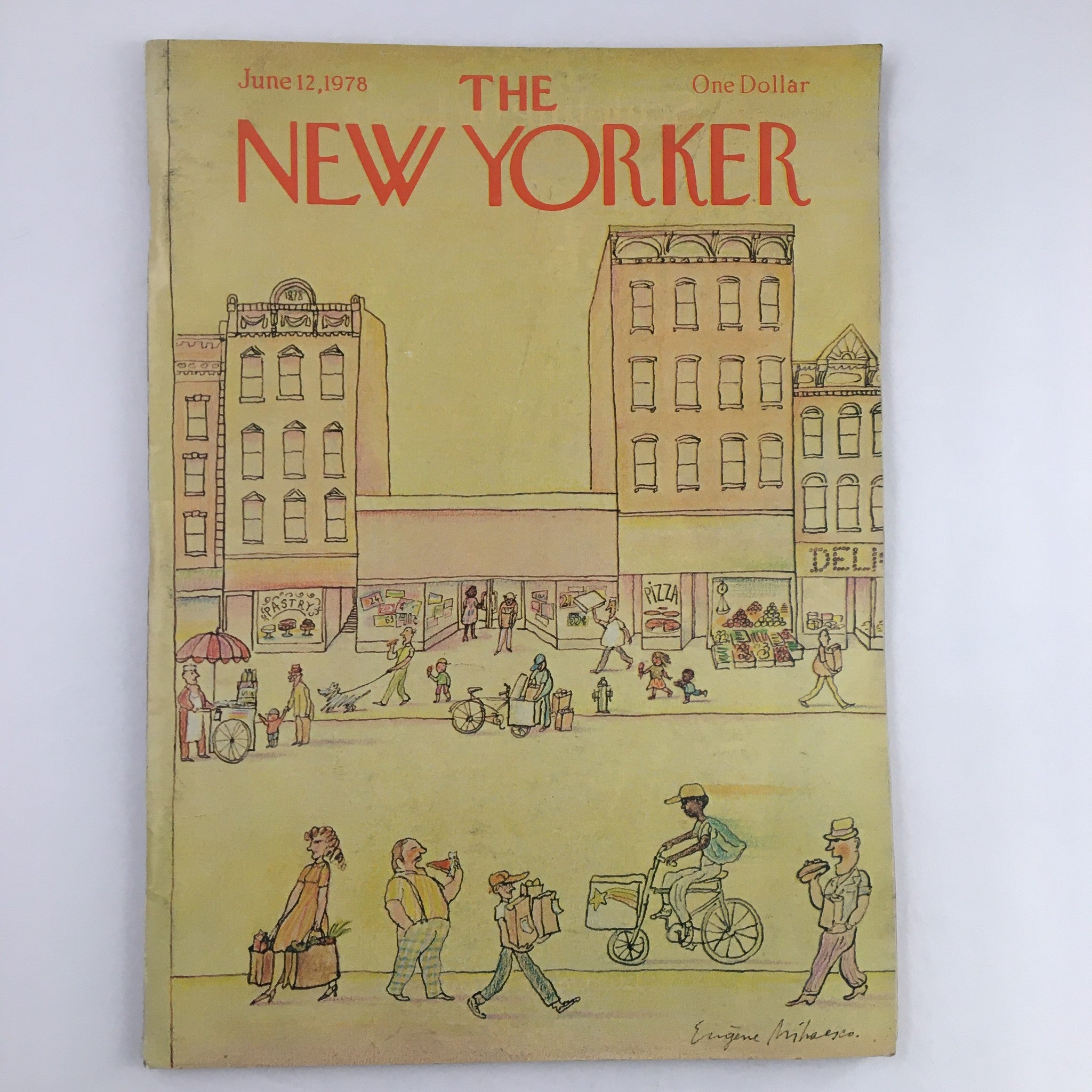 Cover of The New Yorker Magazine June 12 1978 featuring a cartoonish illustration of a mall street scene by Eugene Mihaesco, showcasing characters engaging in daily activities in a vintage style.