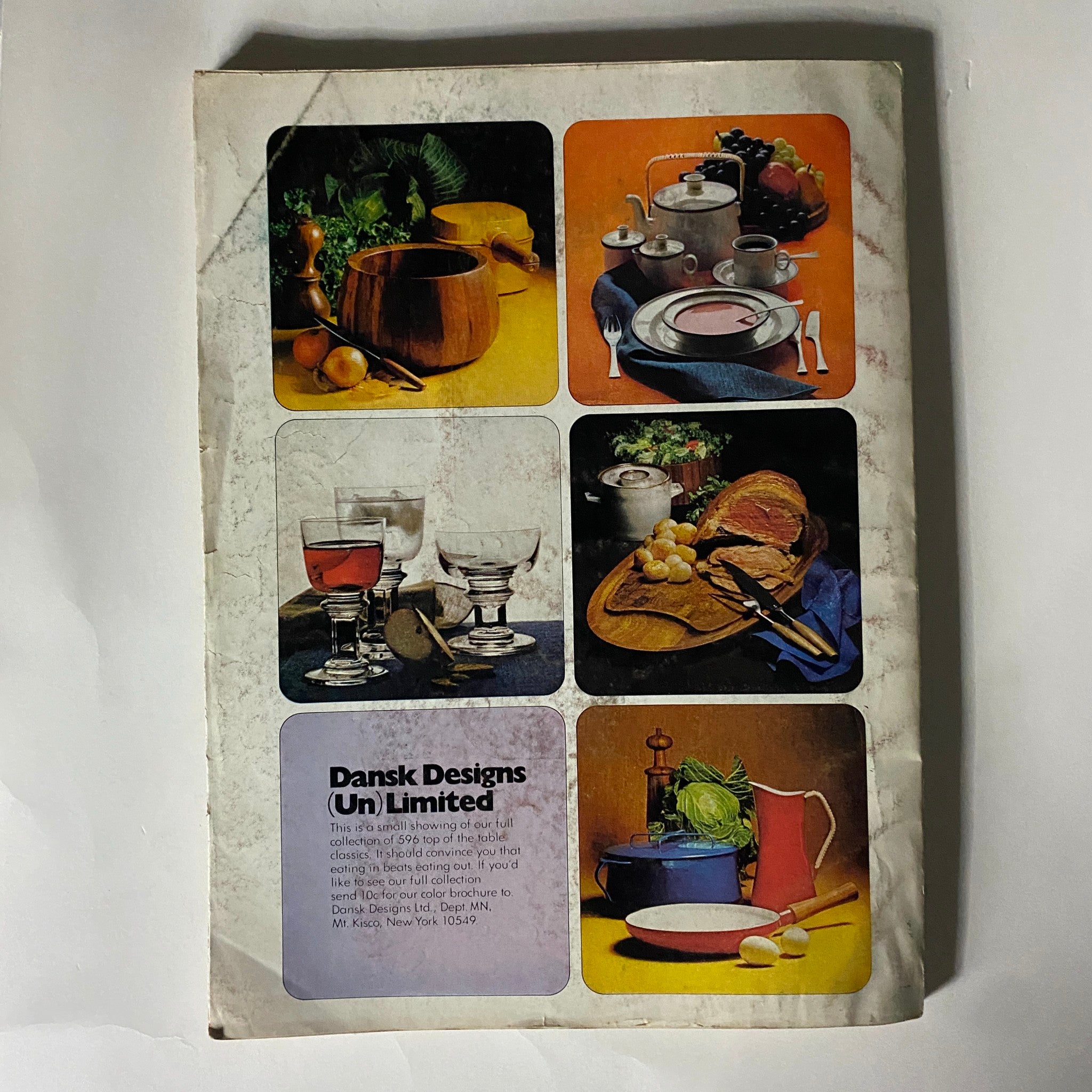 Back cover of Glamour Magazine June 1972, featuring vintage Dansk Designs kitchenware collection, reflecting 1970s design trends.