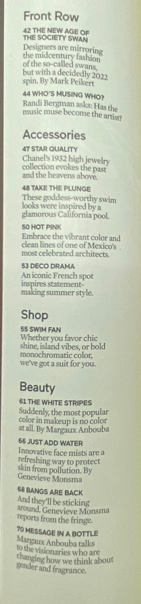 Interior page from Elle Magazine June - July 2022, highlighting fashion trends and accessories with text discussing summer style and beauty tips.