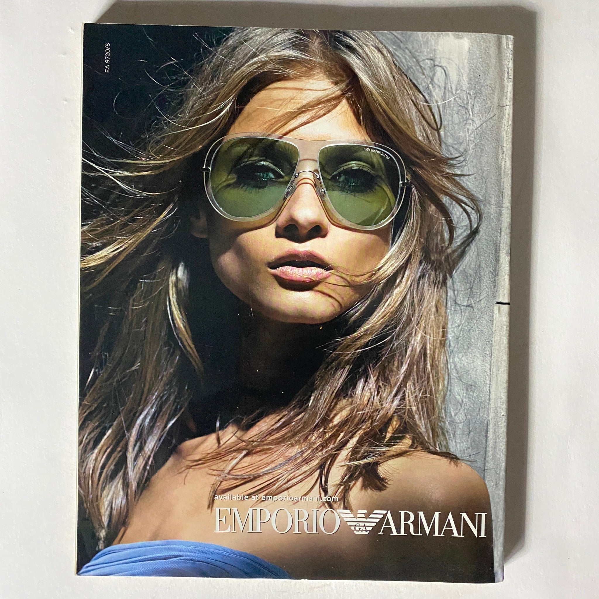 Elle Magazine May 2011 Reese Witherspoon Cover No Label VG featuring a striking fashion advertisement for Emporio Armani, highlighting a model with stylish sunglasses and flowing hair against a softly blurred background.