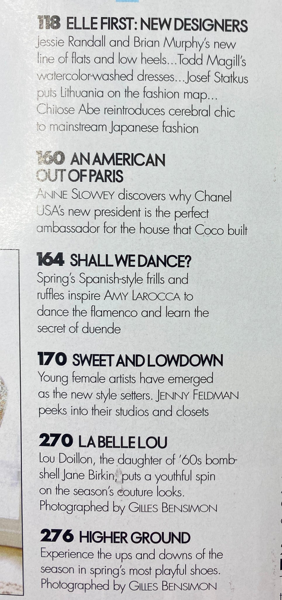 Interior page of Elle Magazine April 2005 discussing new designers and highlighting the impact of fashion transformation.