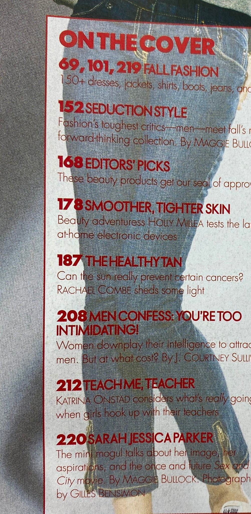Inside Elle Magazine August 2007, featuring the contents page with highlights including '152 Seduction Style' and '178 Smoother, Tighter Skin'.