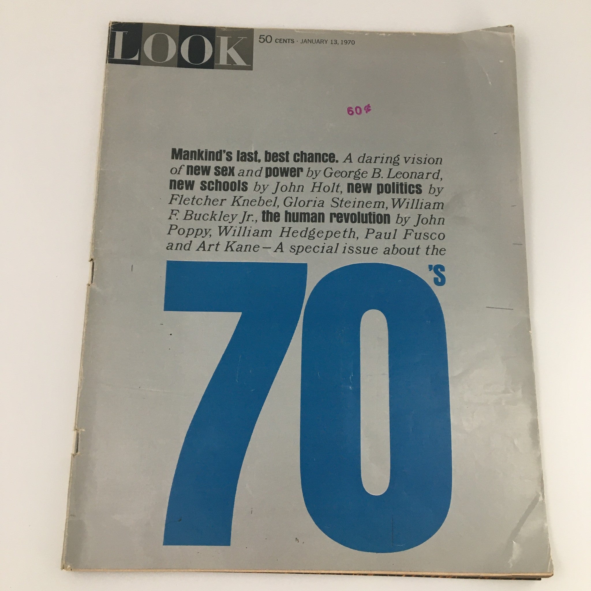 Cover of VTG Look Magazine January 13 1970 featuring the title 'The Human Revolution' by John Poppy. The cover displays bold numerals '70's and a brief introduction to the magazine's features, highlighting significant cultural themes of the era.