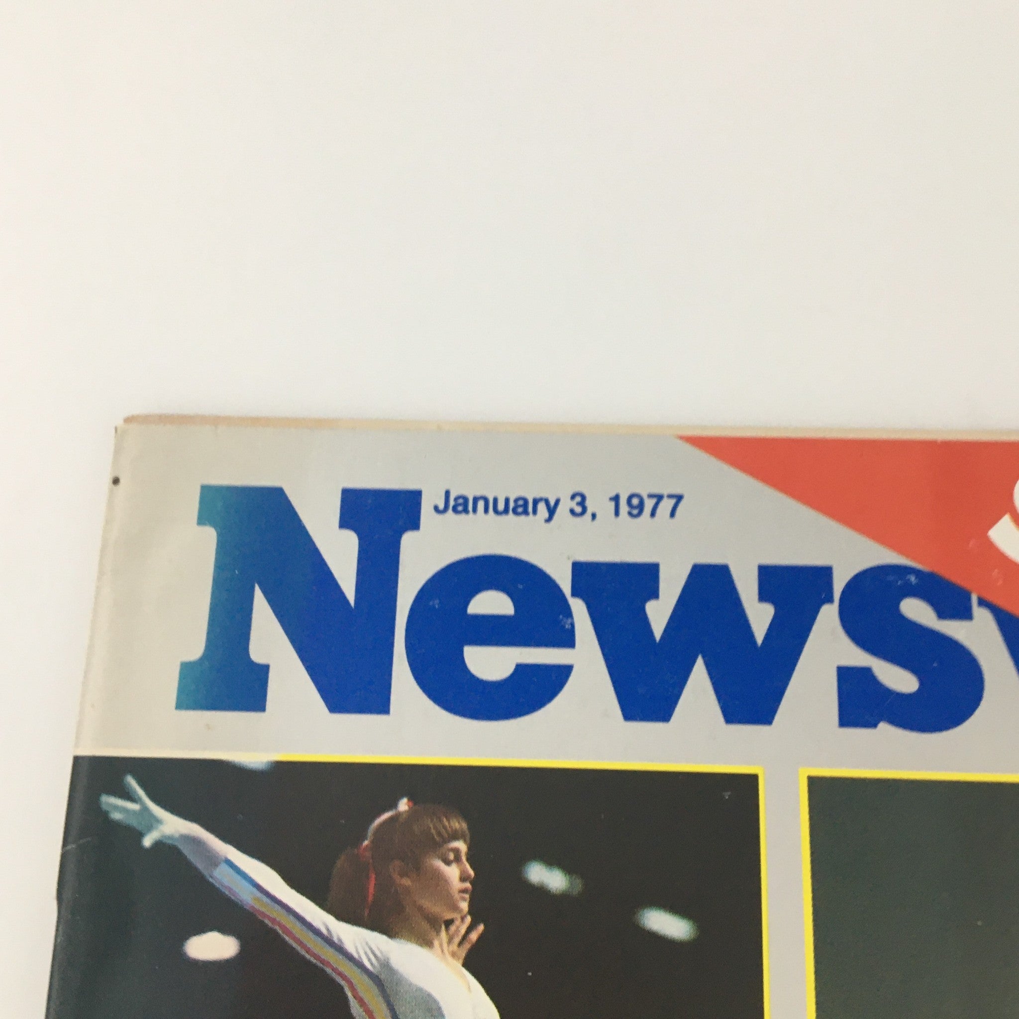 Close-up of the Newsweek Magazine January 3 1977 cover, highlighting the special issue and the title with images representing 1976 events.