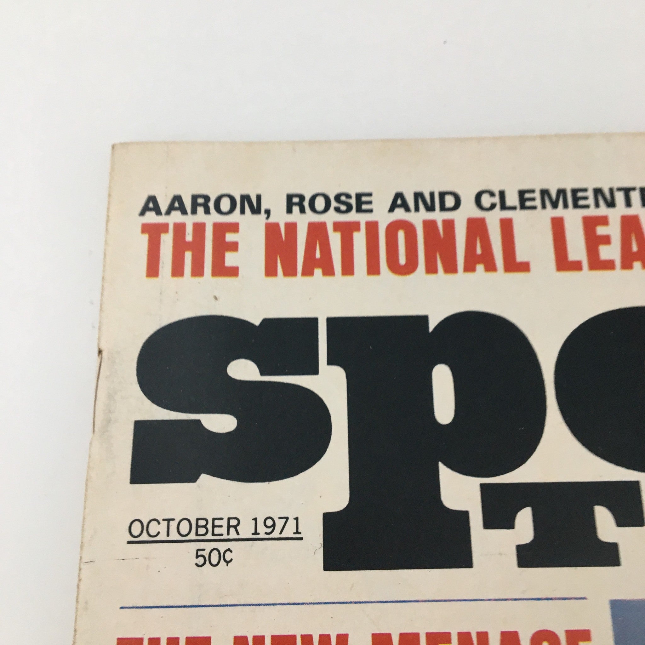 Close-up view of the top section of the VTG Sports Today Magazine October 1971, displaying the magazine's title and date.