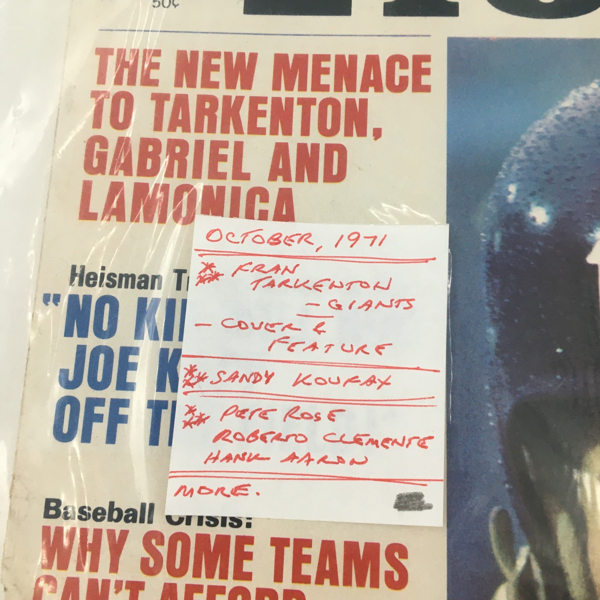 Detailed view of the back of the VTG Sports Today Magazine October 1971, showing additional content highlights and features.